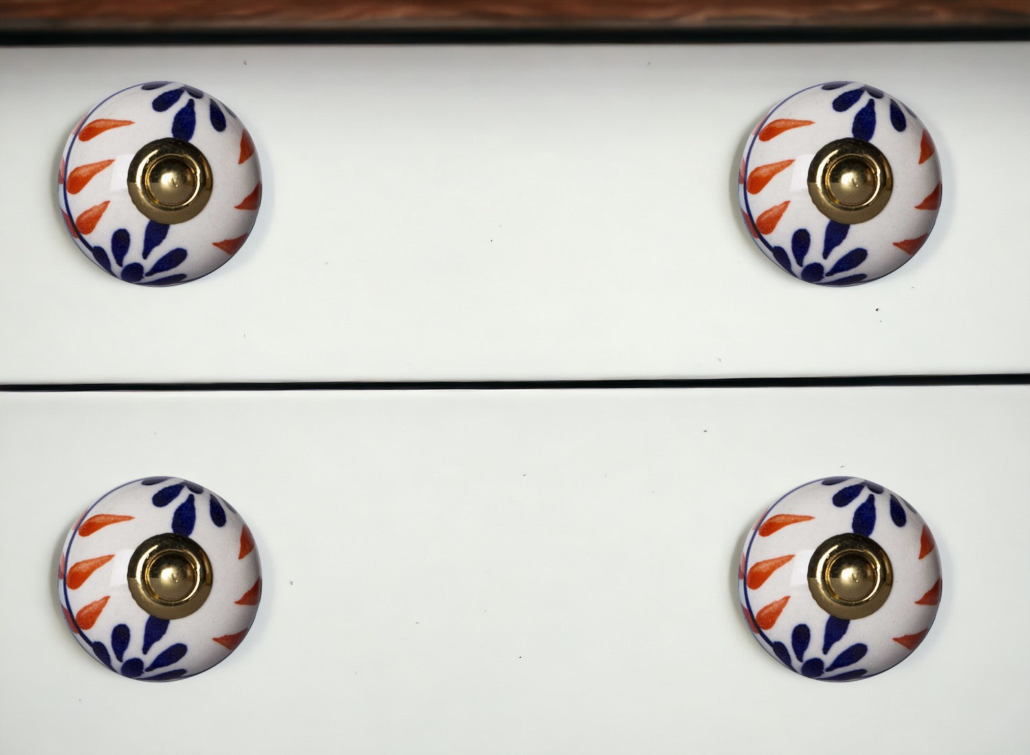 Set of Twelve Blue And White Floral Ceramic Drawer Pull Knobs-0