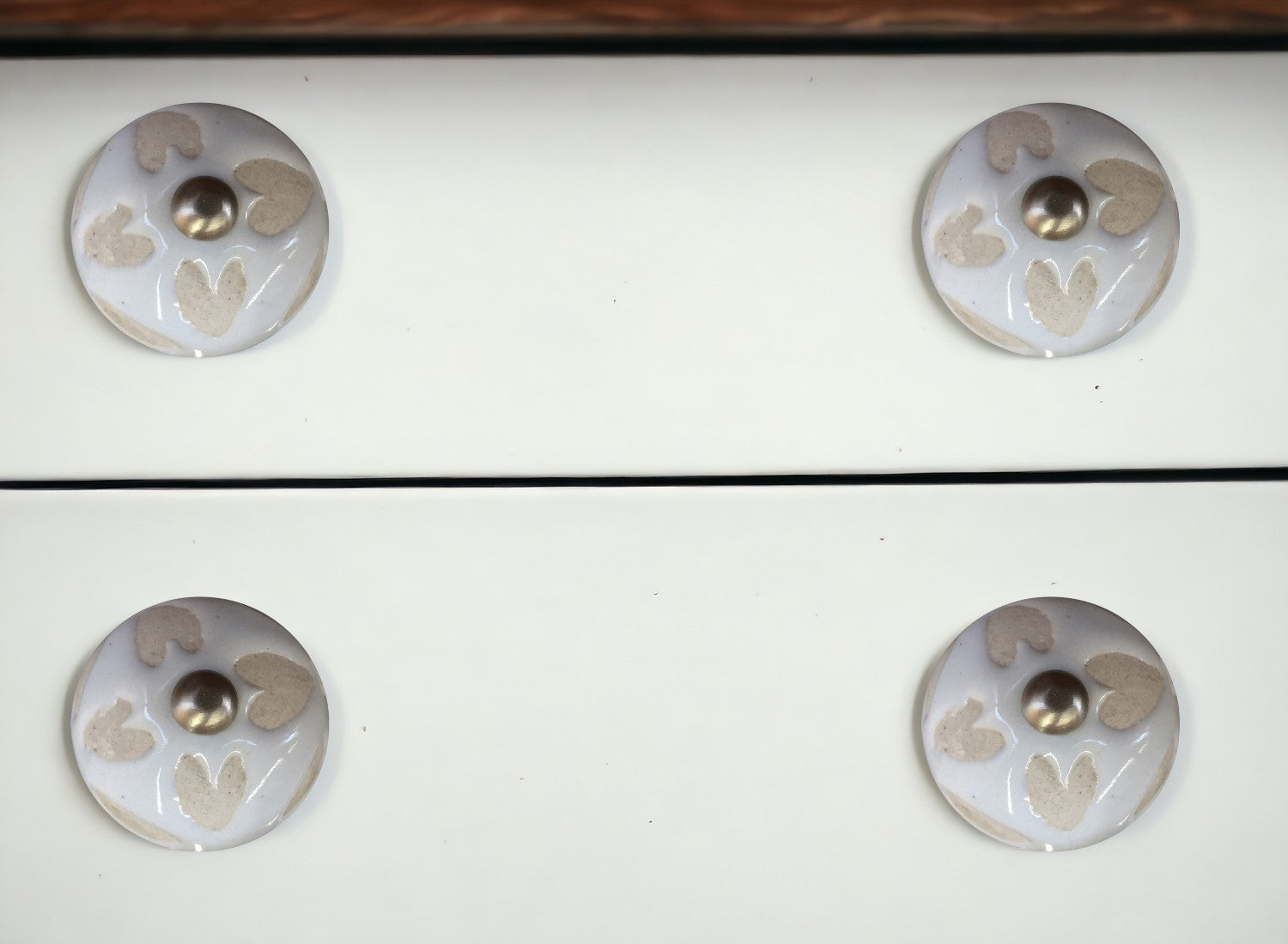 Set of Twelve Beige And White Floral Ceramic Drawer Pull Knobs-0