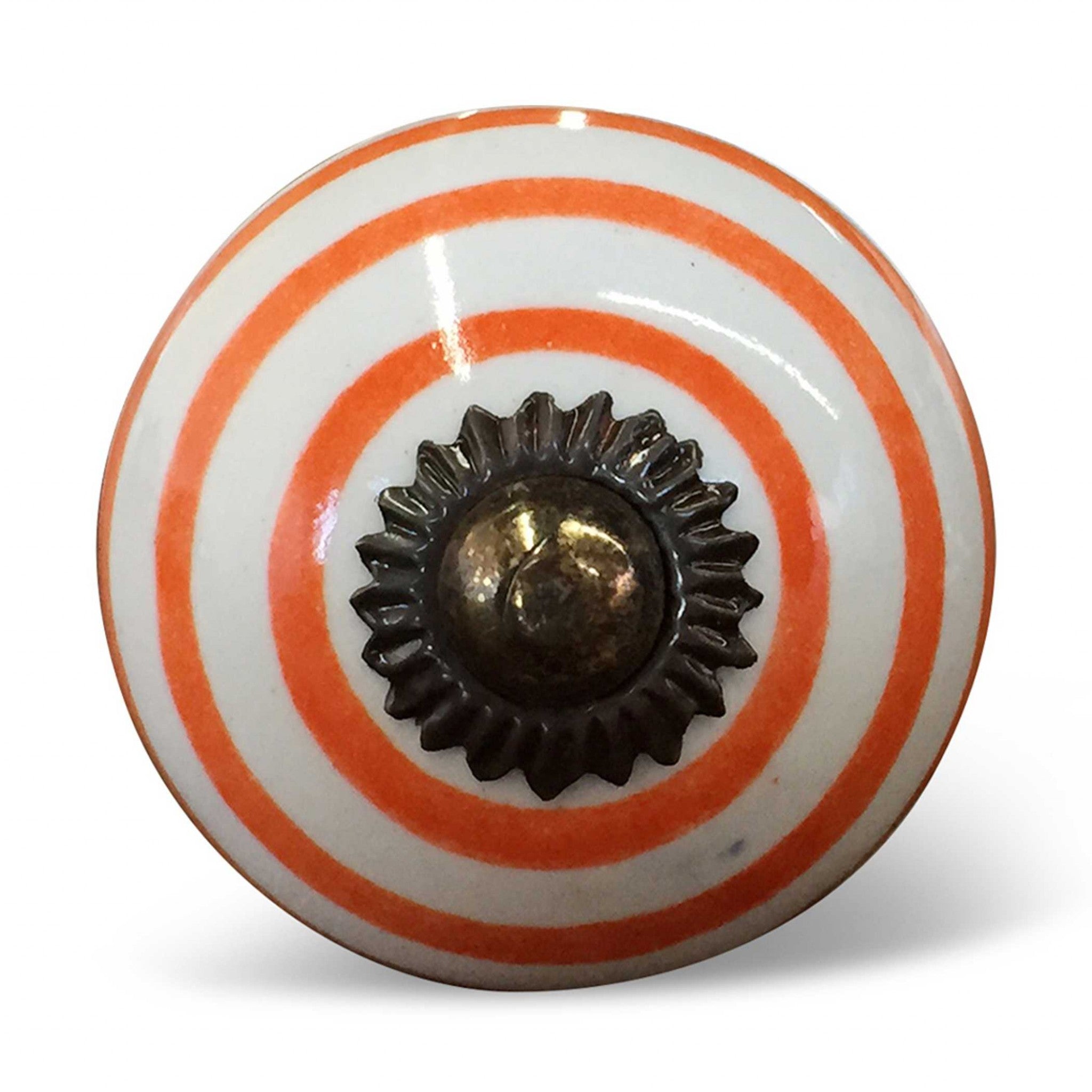 Set of Twelve Orange And White Geometric Ceramic Drawer Pull Knobs-2