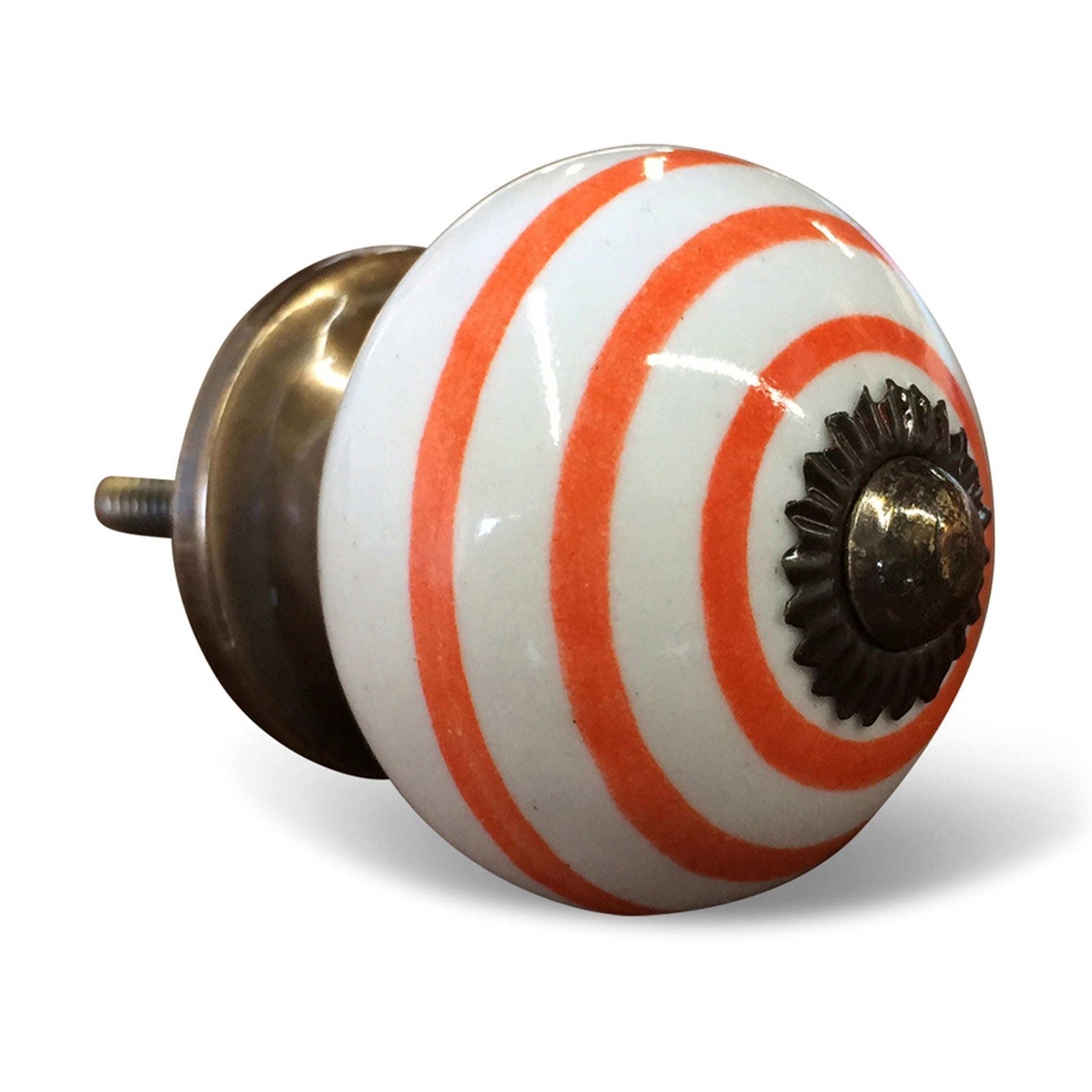 Set of Twelve Orange And White Geometric Ceramic Drawer Pull Knobs-3