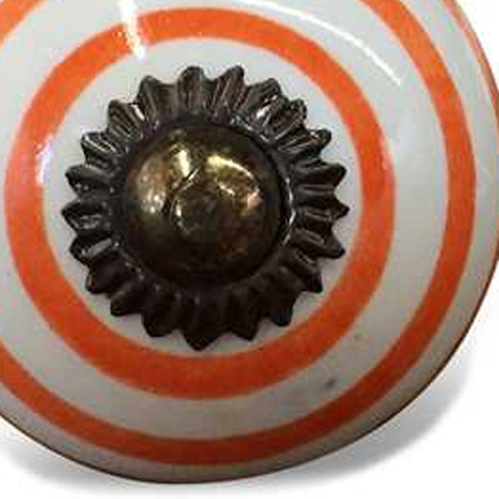 Set of Twelve Orange And White Geometric Ceramic Drawer Pull Knobs-4