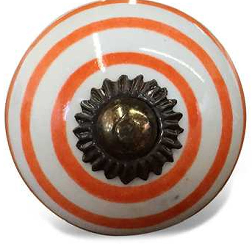 Set of Twelve Orange And White Geometric Ceramic Drawer Pull Knobs-5