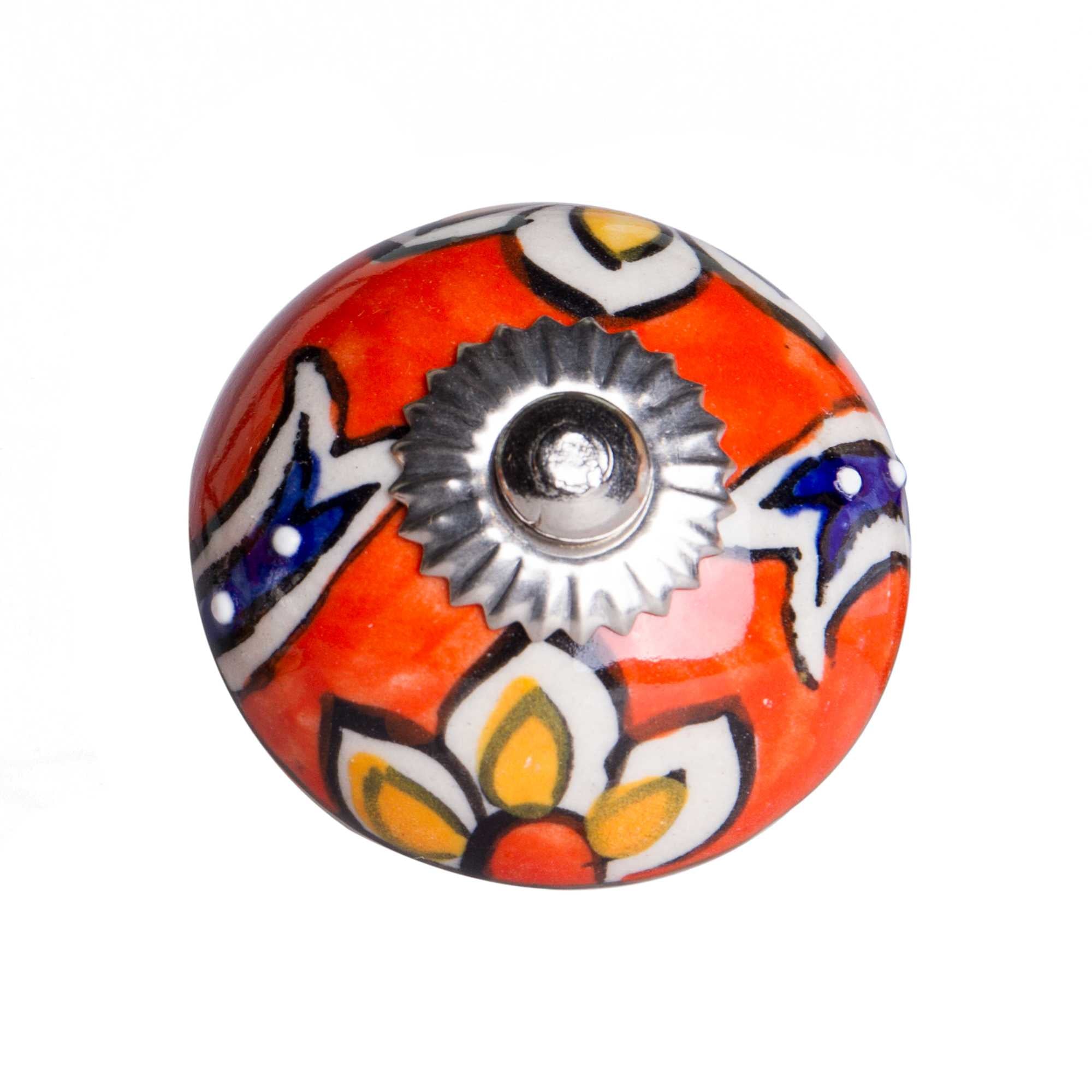 Set of Eight Orange And White Floral Ceramic Drawer Pull Knobs-2
