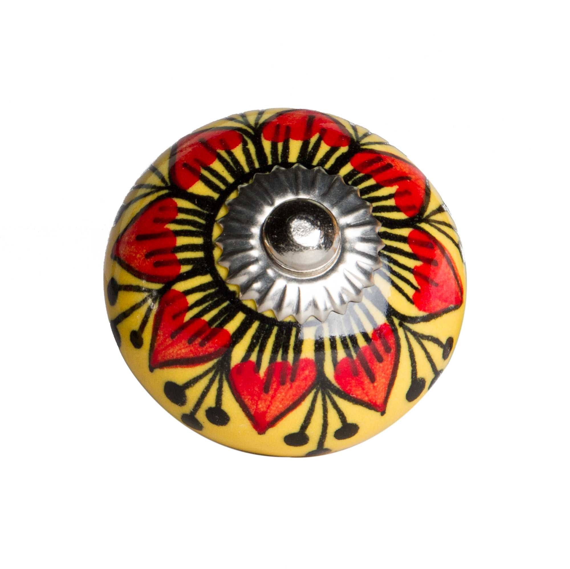 Set of Twelve Yellow And Black Floral Ceramic Drawer Pull Knobs-2