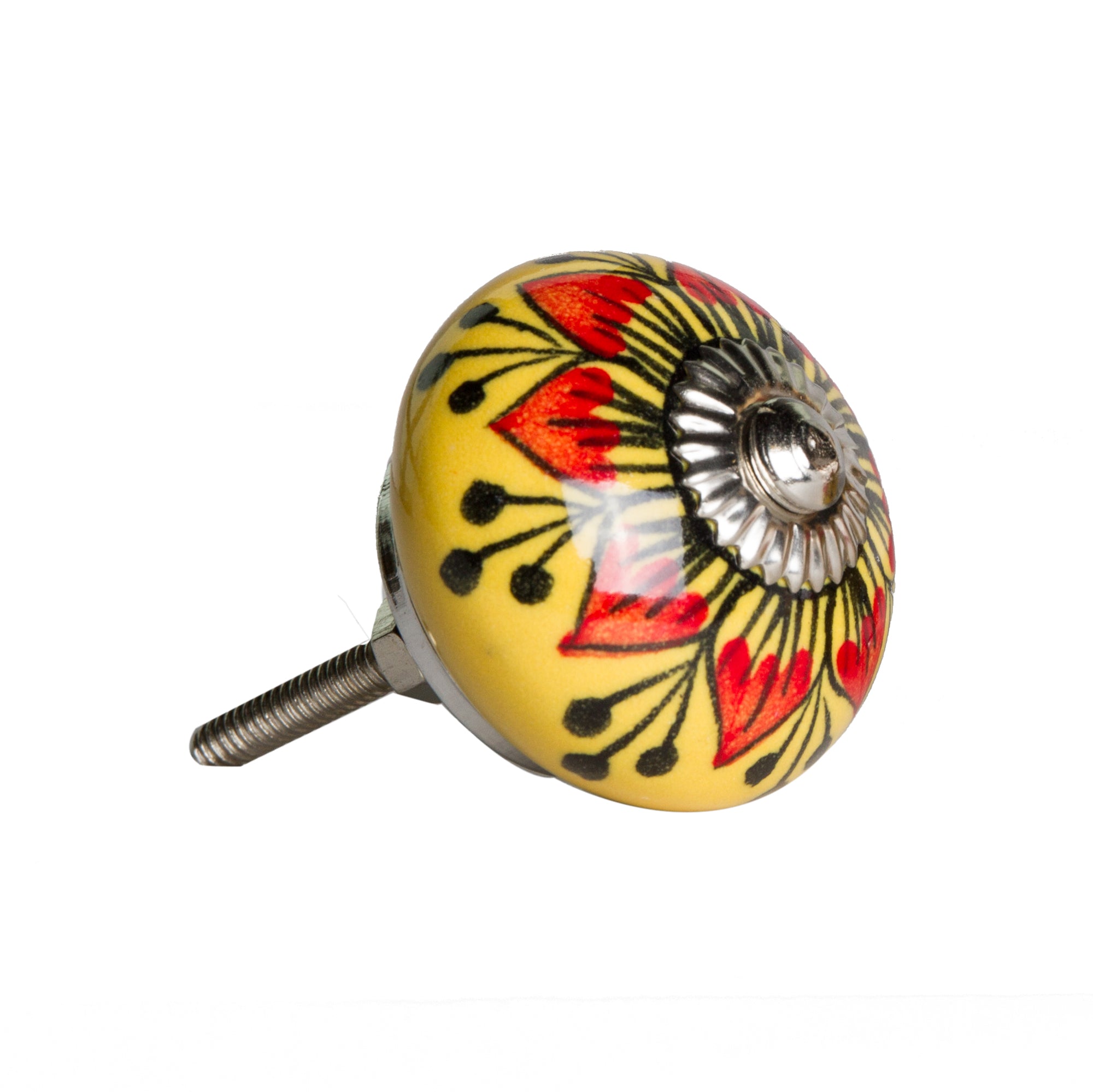 Set of Twelve Yellow And Black Floral Ceramic Drawer Pull Knobs-3