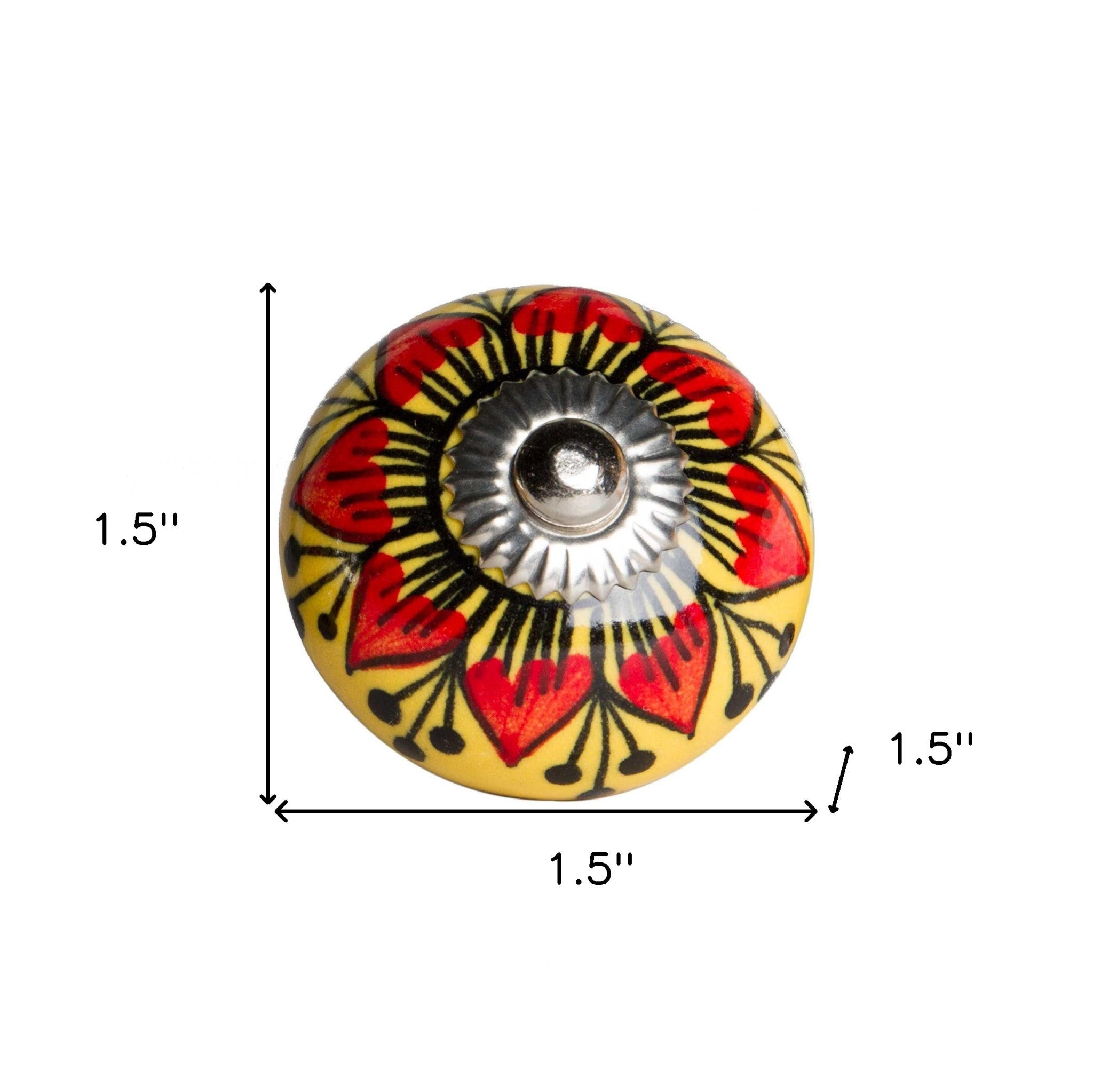 Set of Twelve Yellow And Black Floral Ceramic Drawer Pull Knobs-6