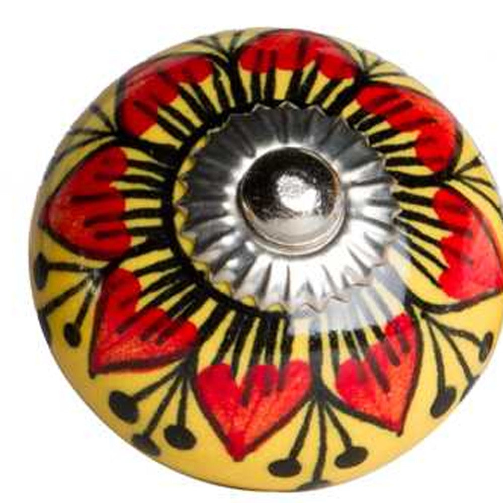Set of Twelve Yellow And Black Floral Ceramic Drawer Pull Knobs-4