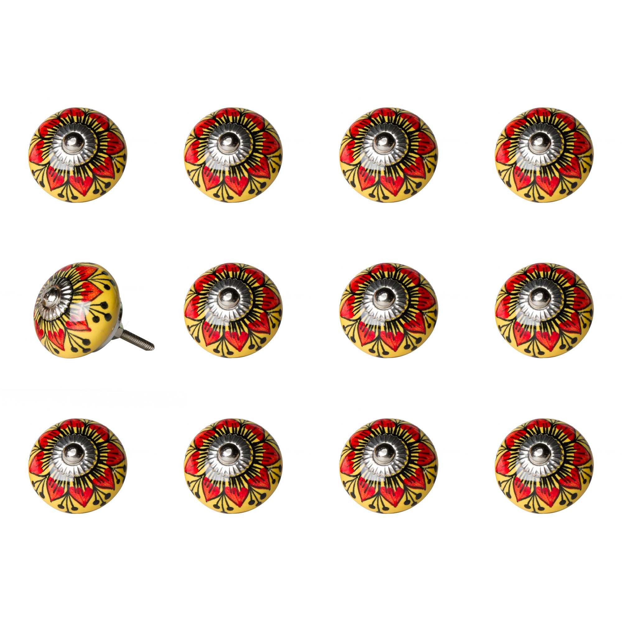 Set of Twelve Yellow And Black Floral Ceramic Drawer Pull Knobs-5