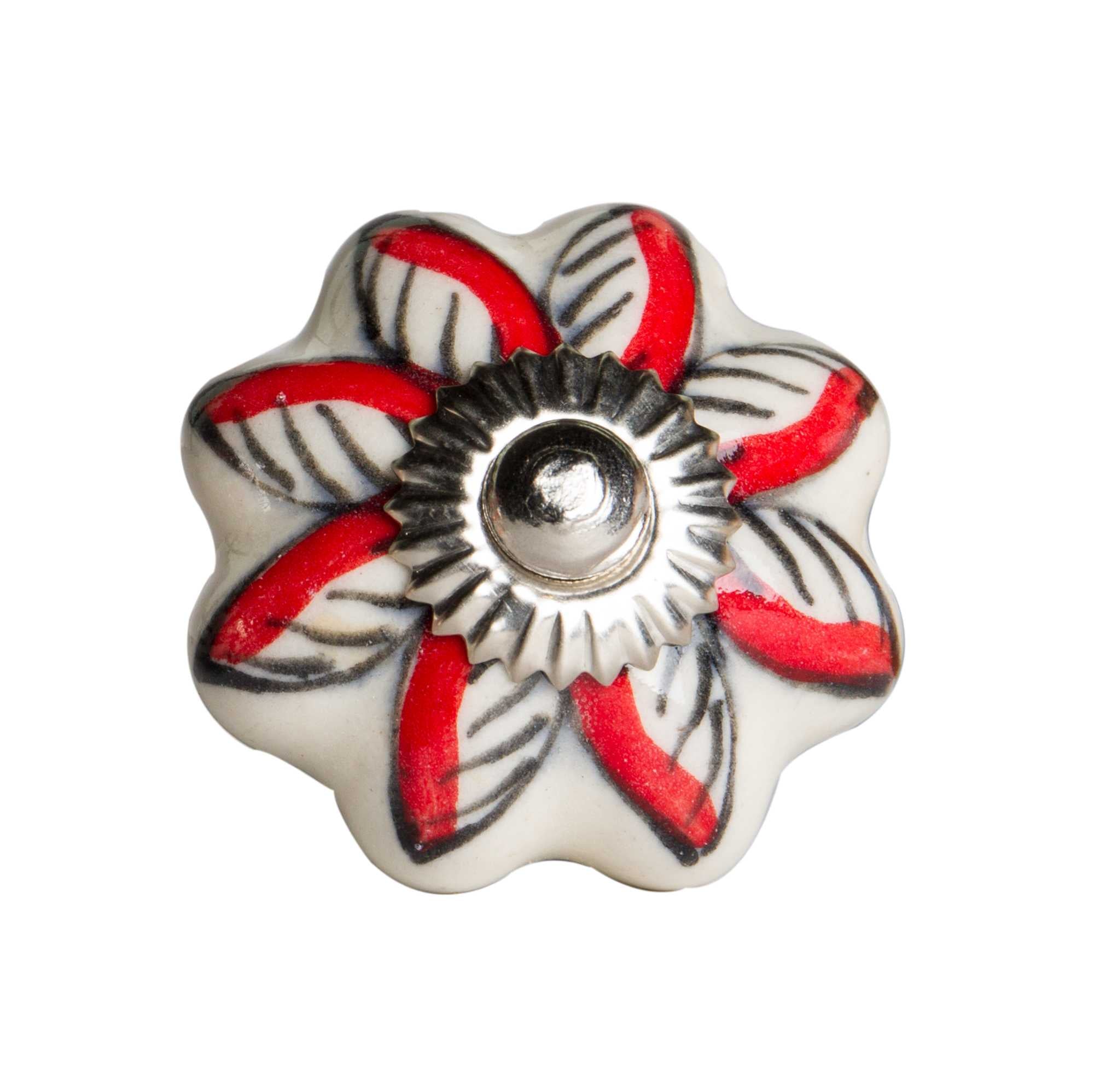 Set of Twelve Red And White Floral Ceramic Drawer Pull Knobs-2