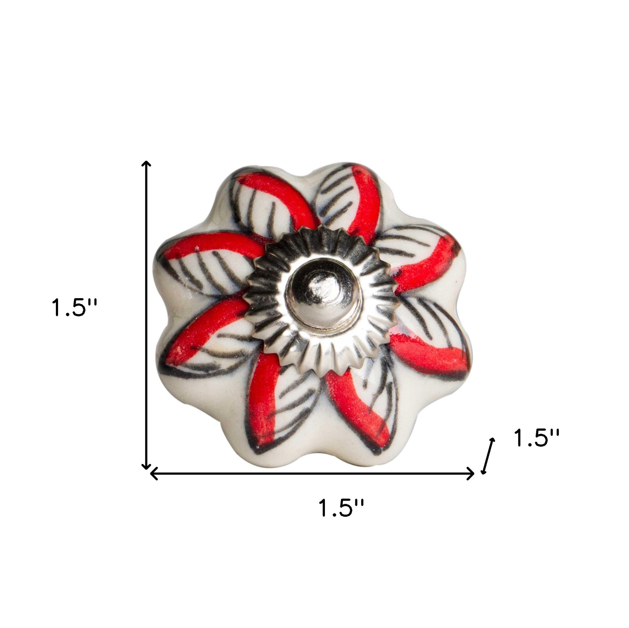 Set of Twelve Red And White Floral Ceramic Drawer Pull Knobs-6