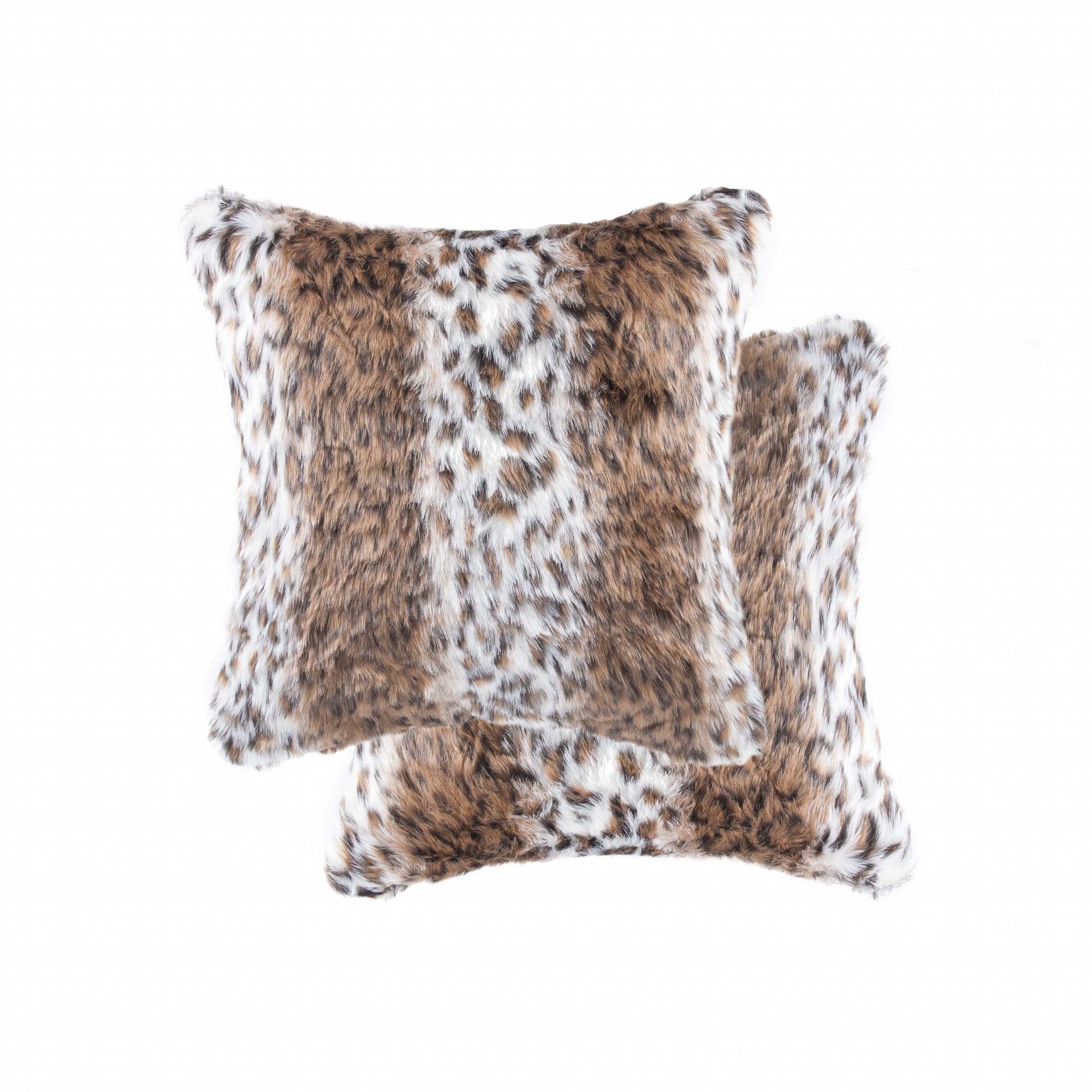 Set of Two 18" Brown White And Black Faux Fur Throw Pillows-3