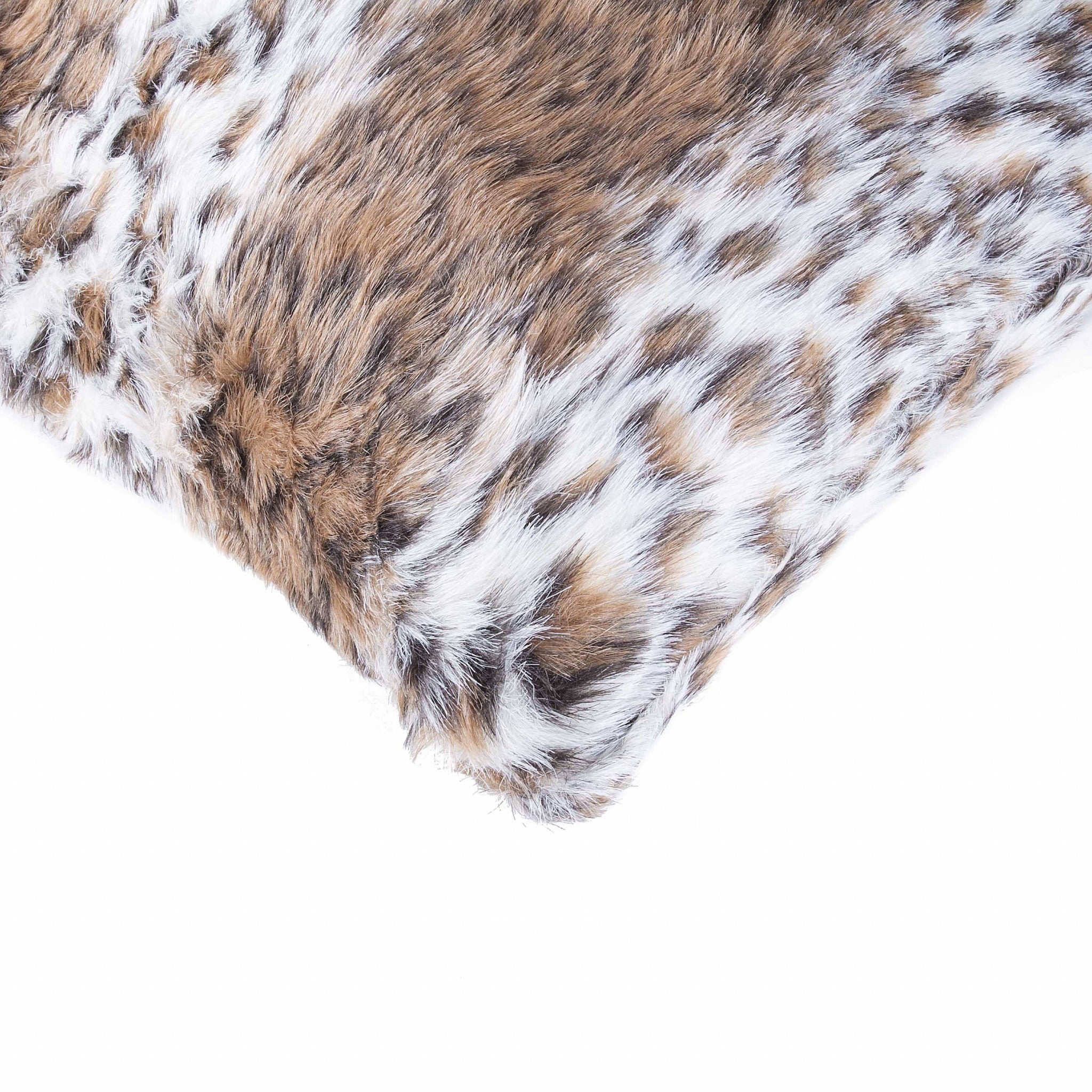 Set of Two 18" Brown White And Black Faux Fur Throw Pillows-4