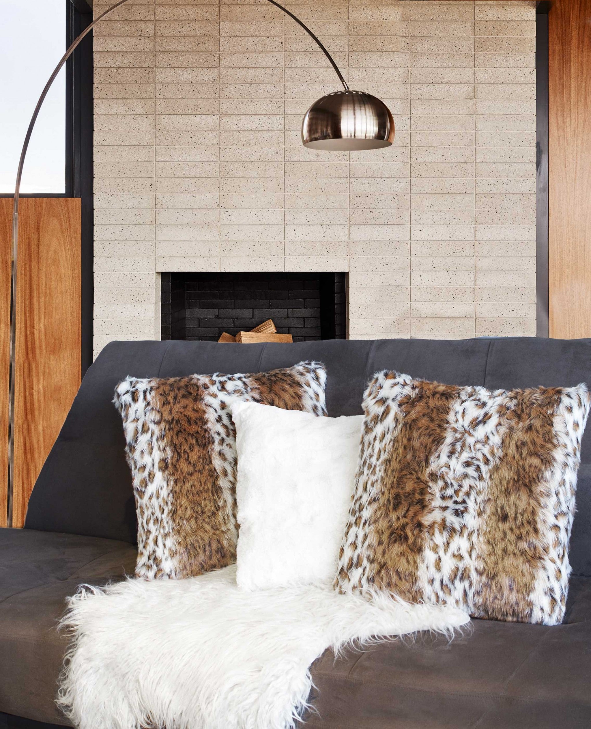 Set of Two 18" Brown White And Black Faux Fur Throw Pillows-6