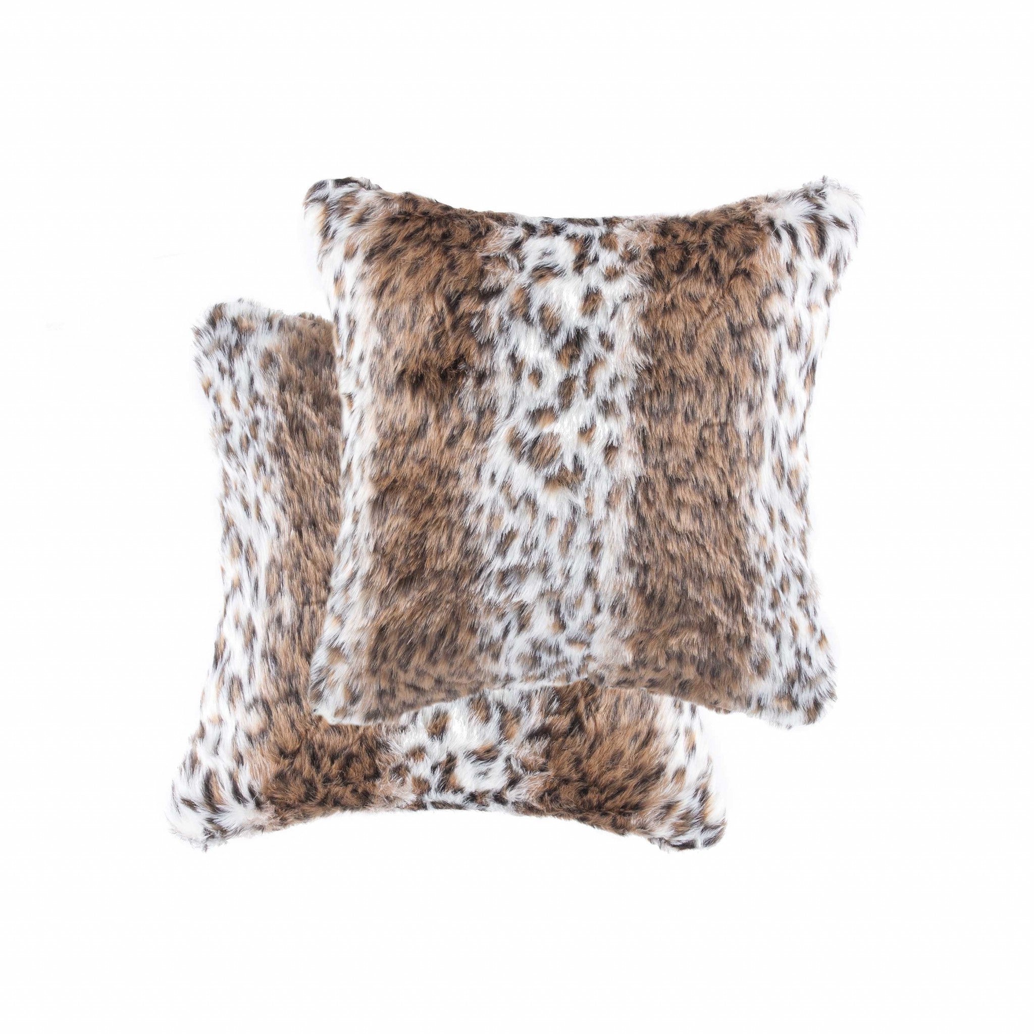 Set of Two 18" Brown White And Black Faux Fur Throw Pillows-1