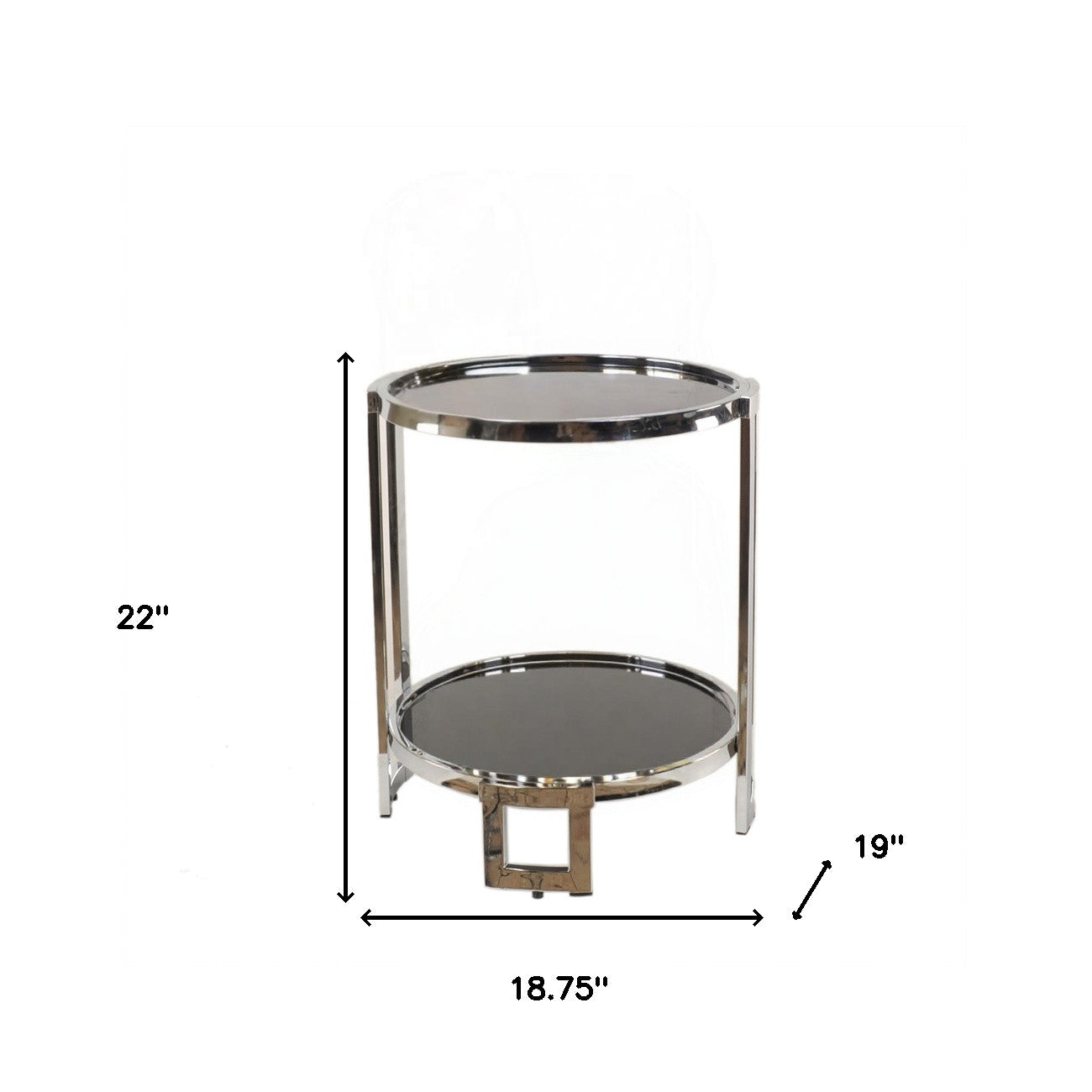 22" Silver Glass Round Mirrored End Table With Shelf-5
