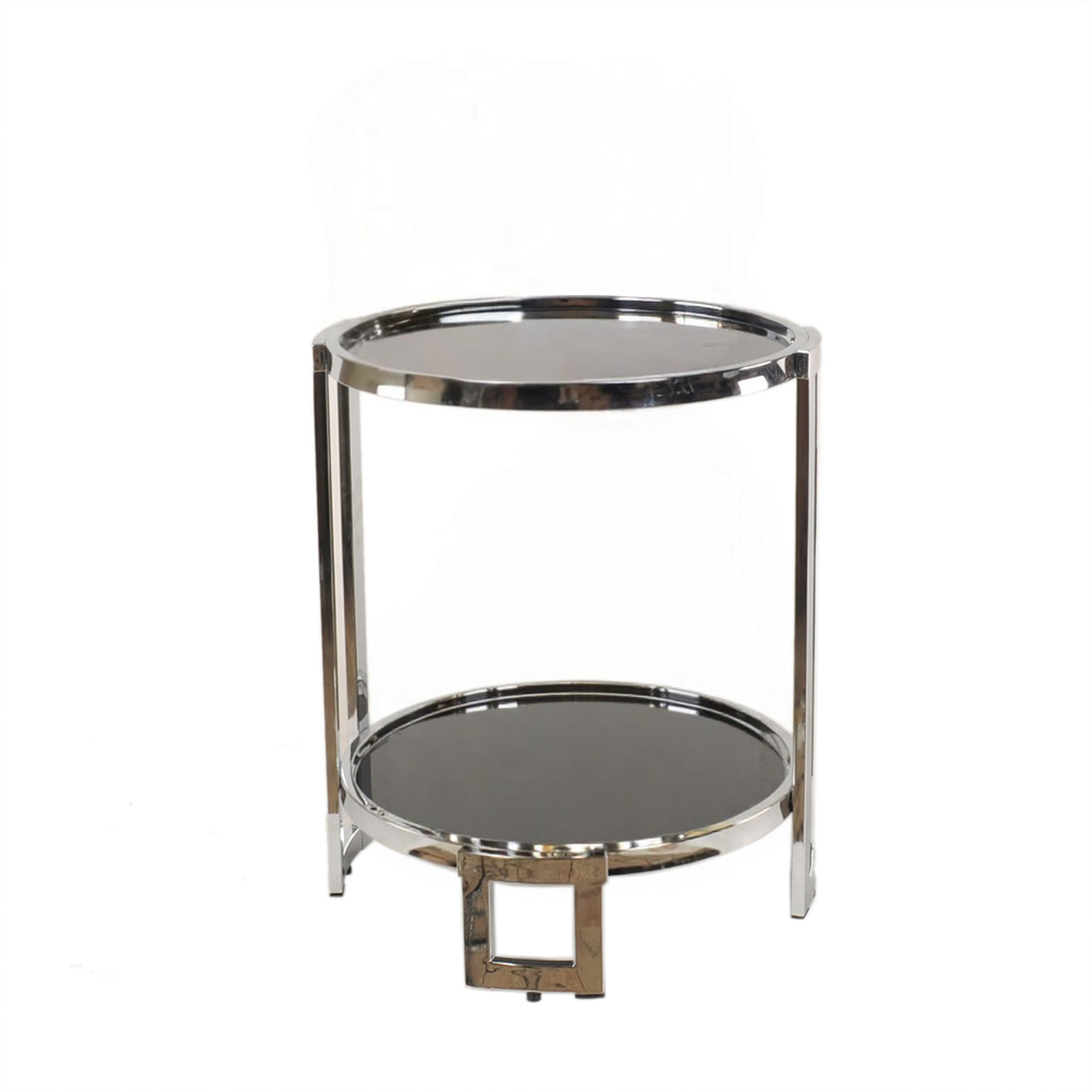22" Silver Glass Round Mirrored End Table With Shelf-1