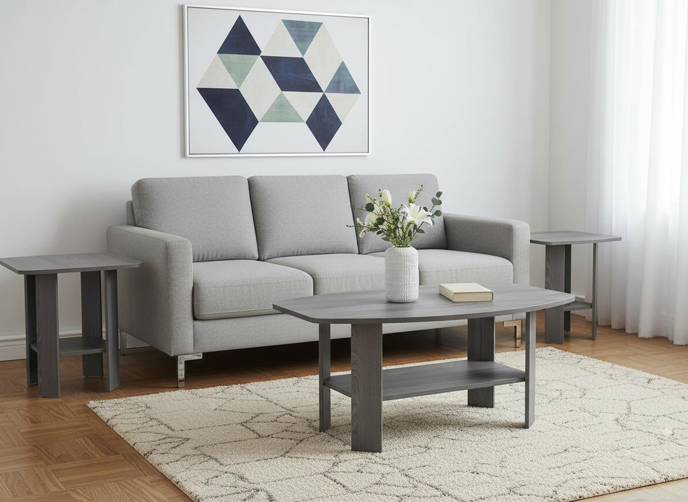 Set of Three 36" Gray Coffee Table With Shelf-0
