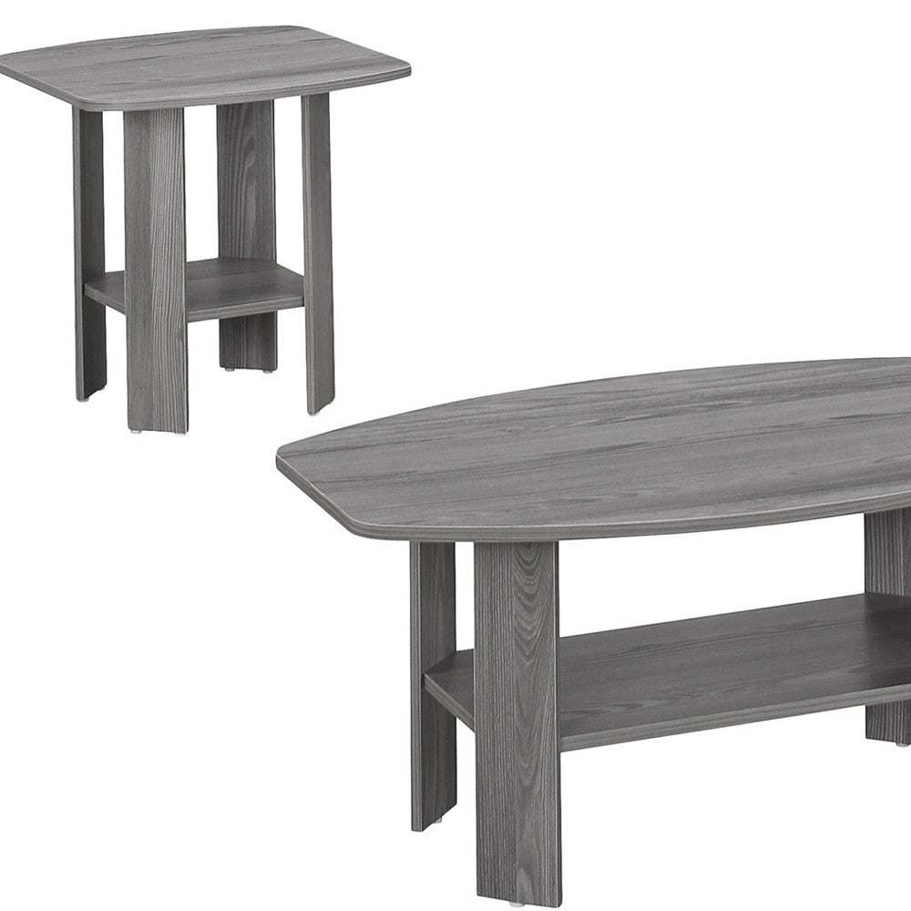 Set of Three 36" Gray Coffee Table With Shelf-3