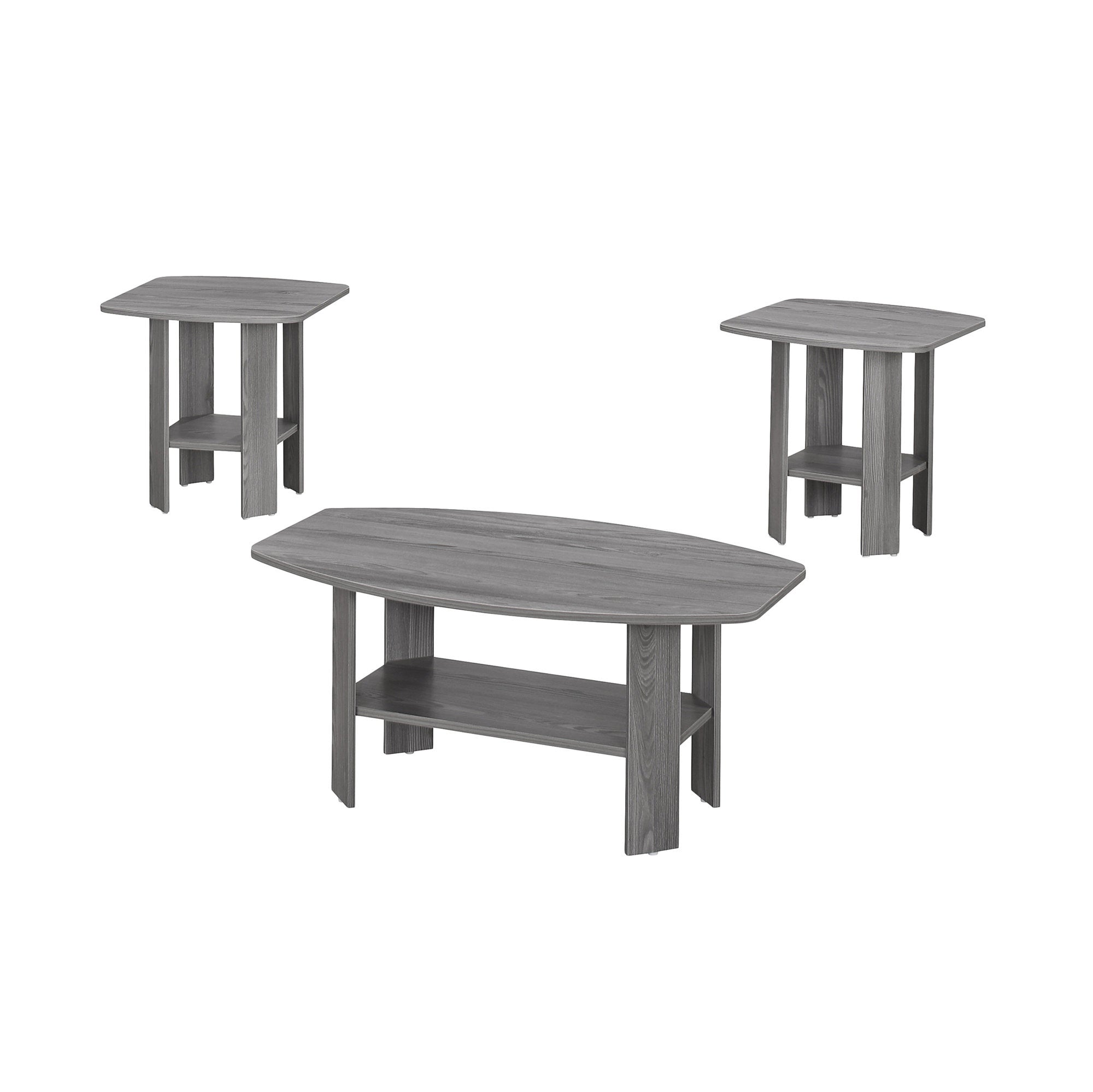 Set of Three 36" Gray Coffee Table With Shelf-2
