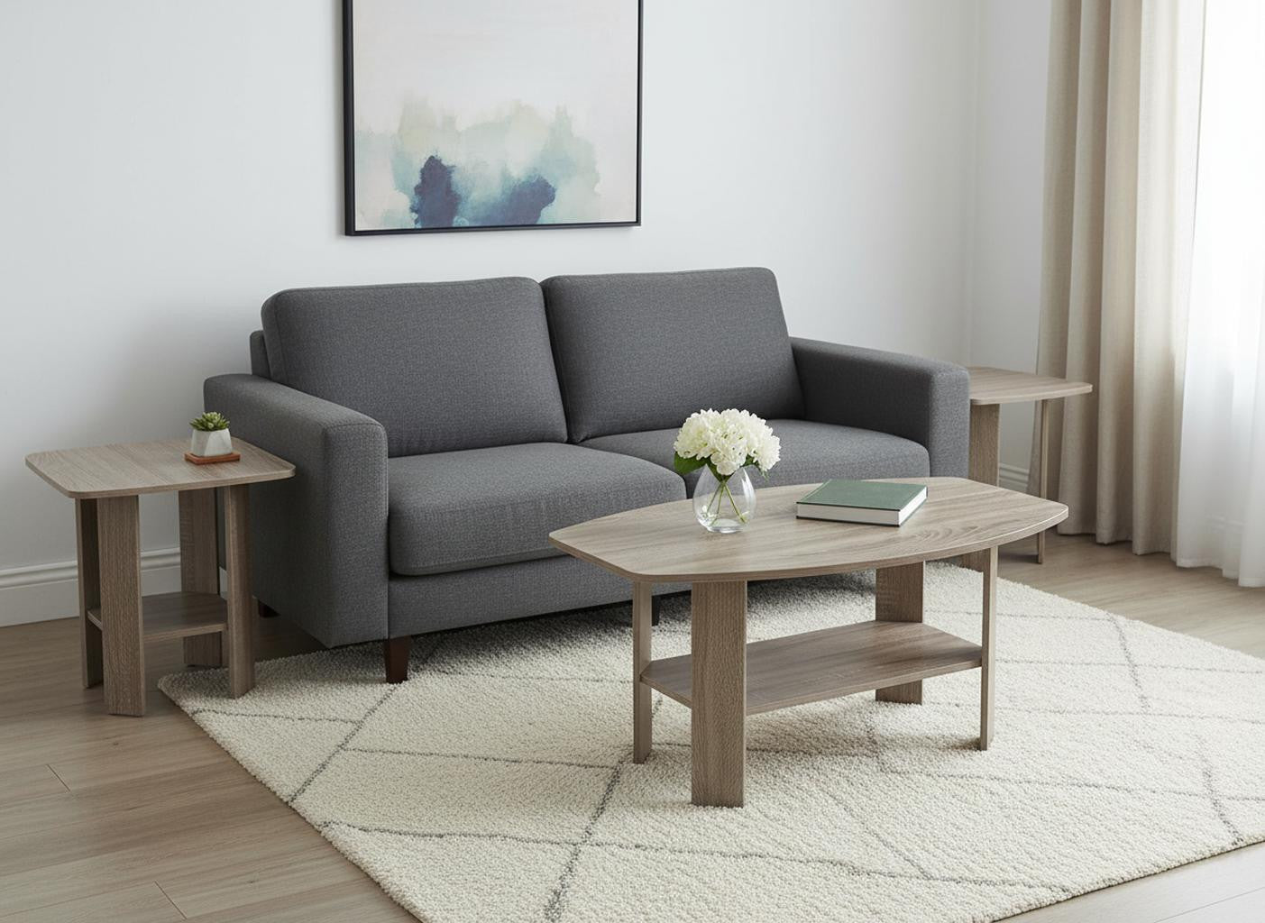 Set of Three 36" Taupe Coffee Table With Shelf-0