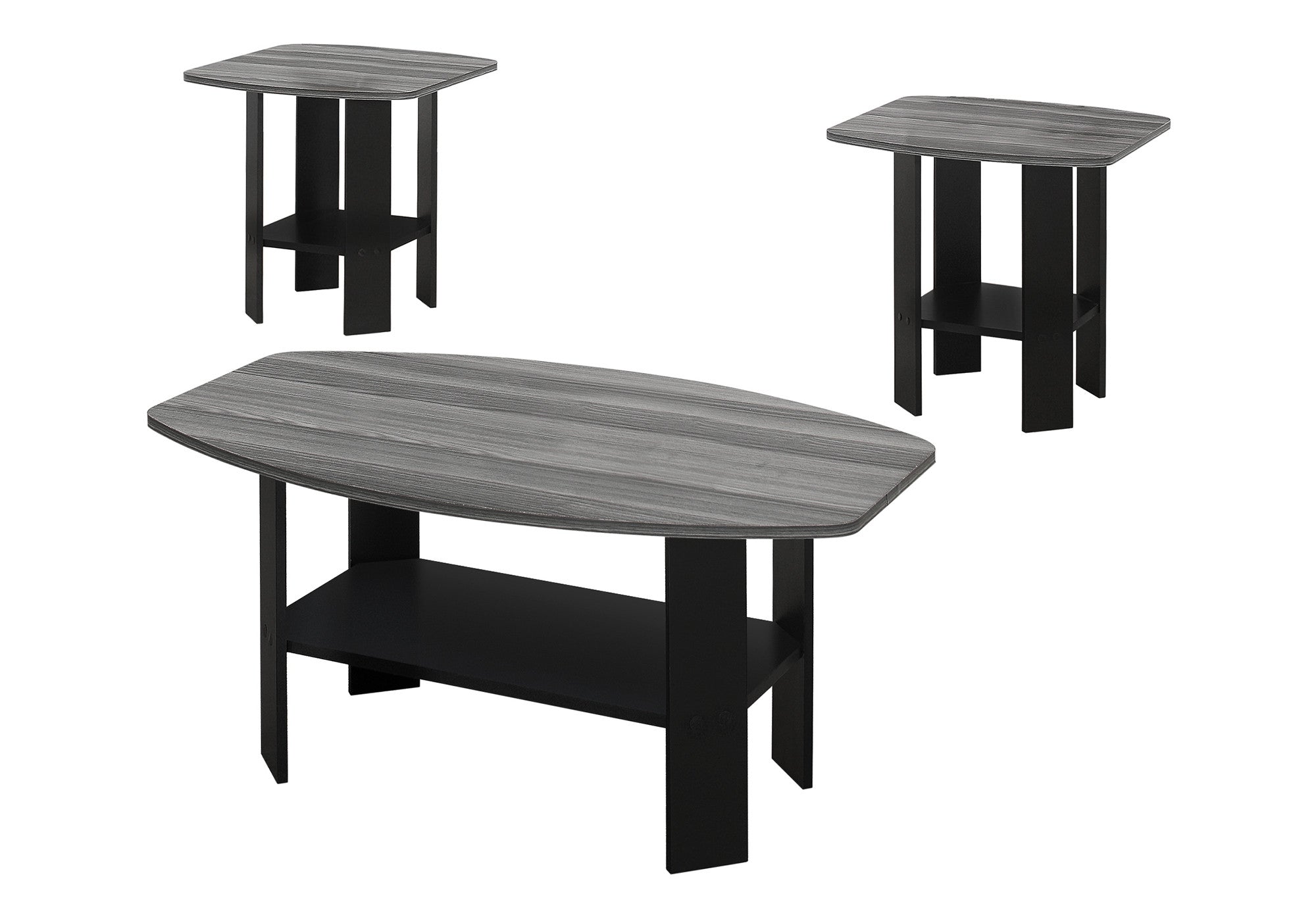 Set of Three 36" Gray And Black Wood Coffee Table With Shelf-1