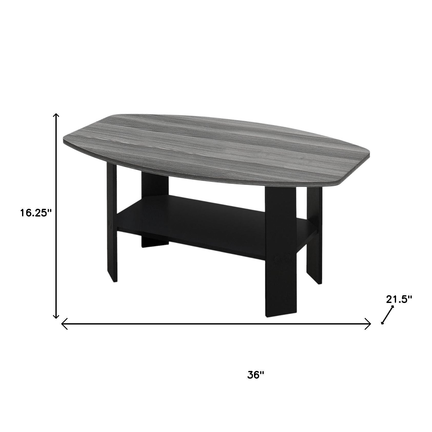 Set of Three 36" Gray And Black Wood Coffee Table With Shelf-7
