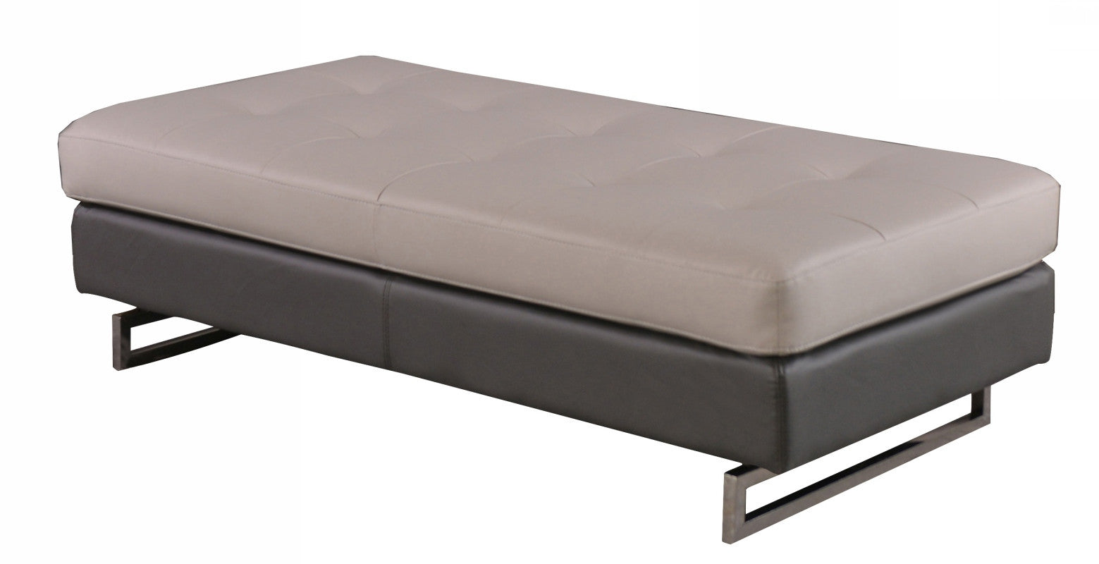 63" Taupe Brown and Silver Faux Leather Tufted Ottoman-2