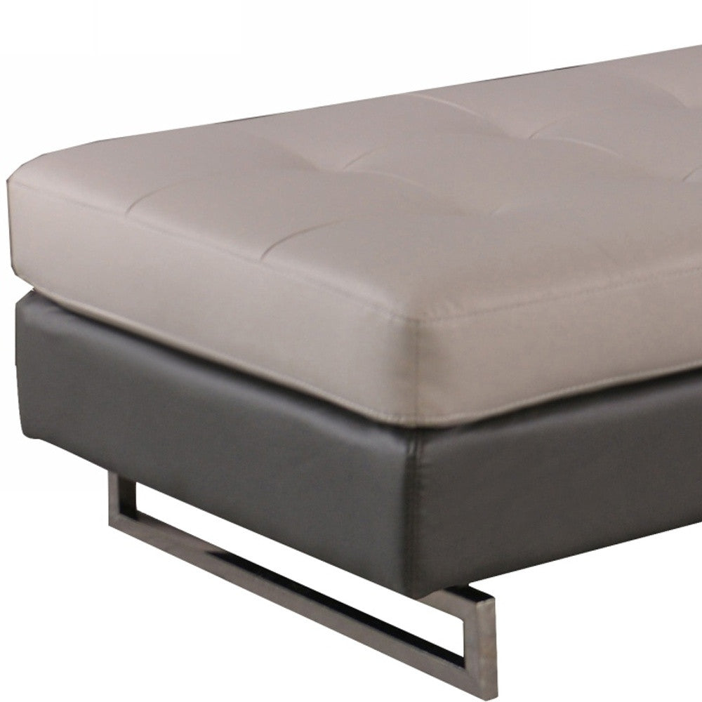 63" Taupe Brown and Silver Faux Leather Tufted Ottoman-3