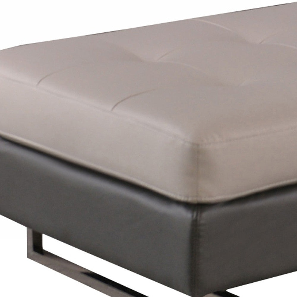 63" Taupe Brown and Silver Faux Leather Tufted Ottoman-4