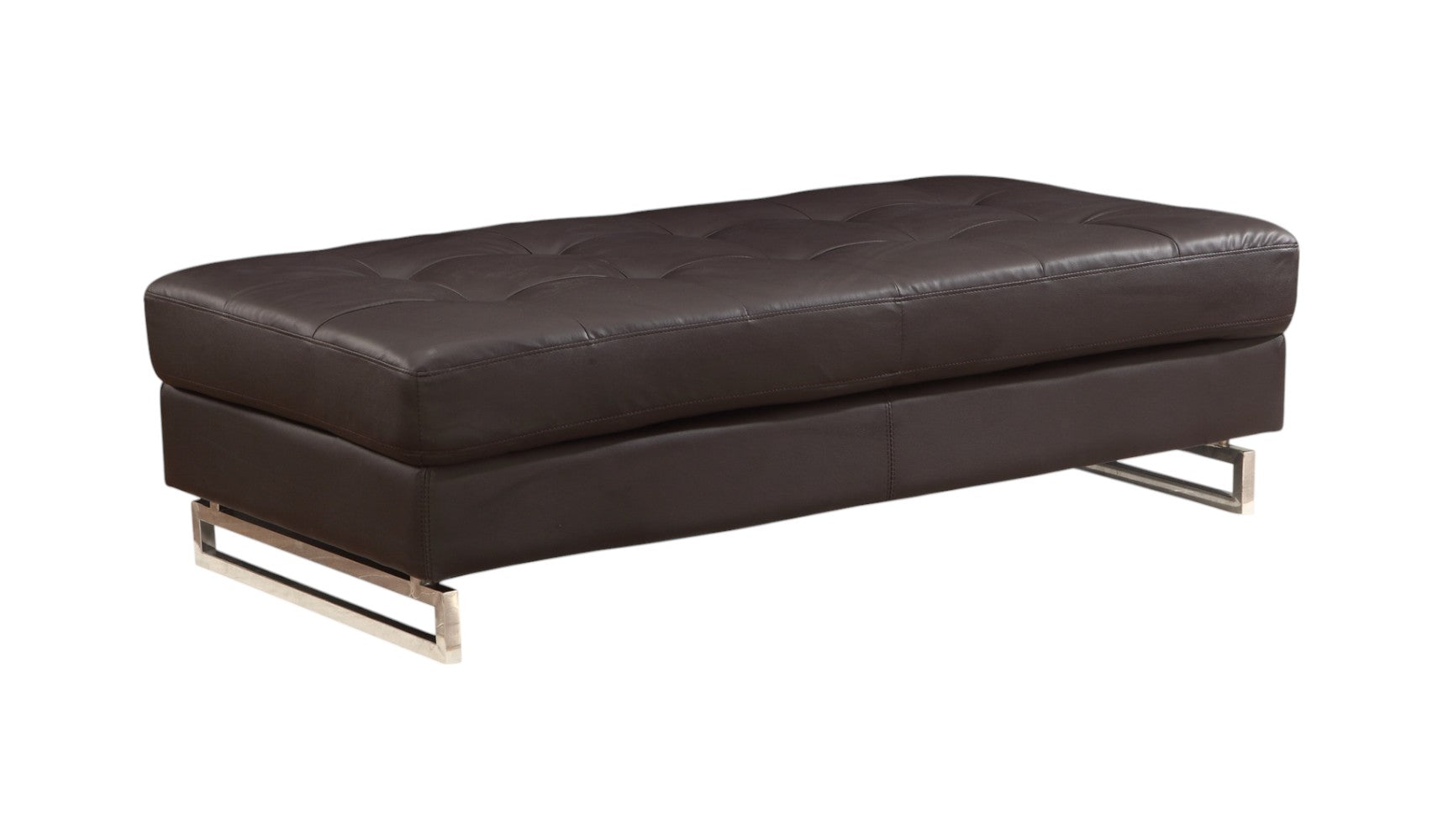 63" Brown and Silver Faux Leather Tufted Ottoman-1