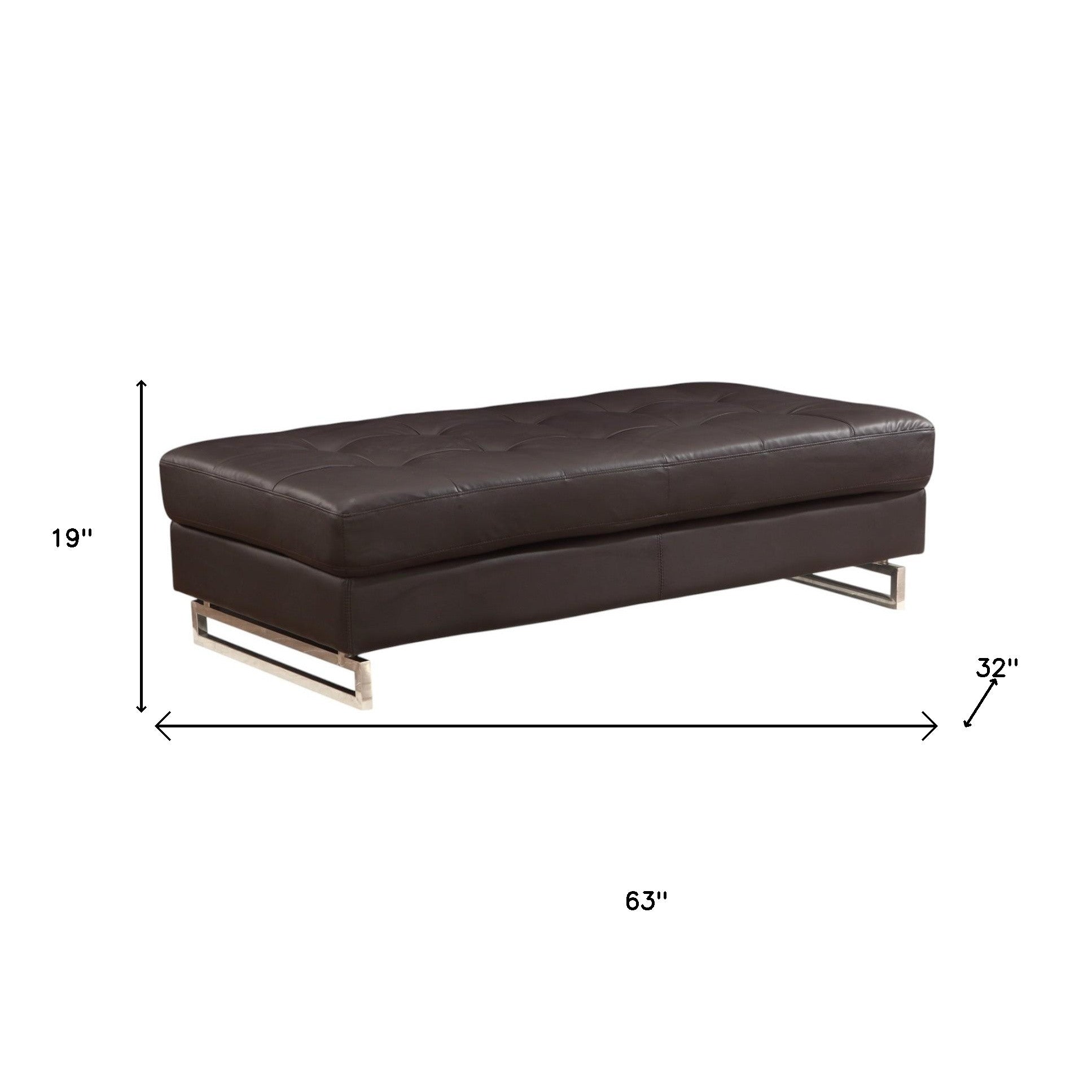63" Brown and Silver Faux Leather Tufted Ottoman-5