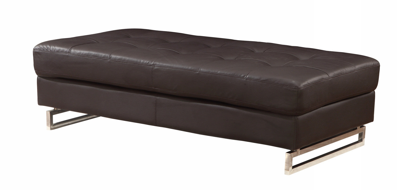 63" Brown and Silver Faux Leather Tufted Ottoman-2