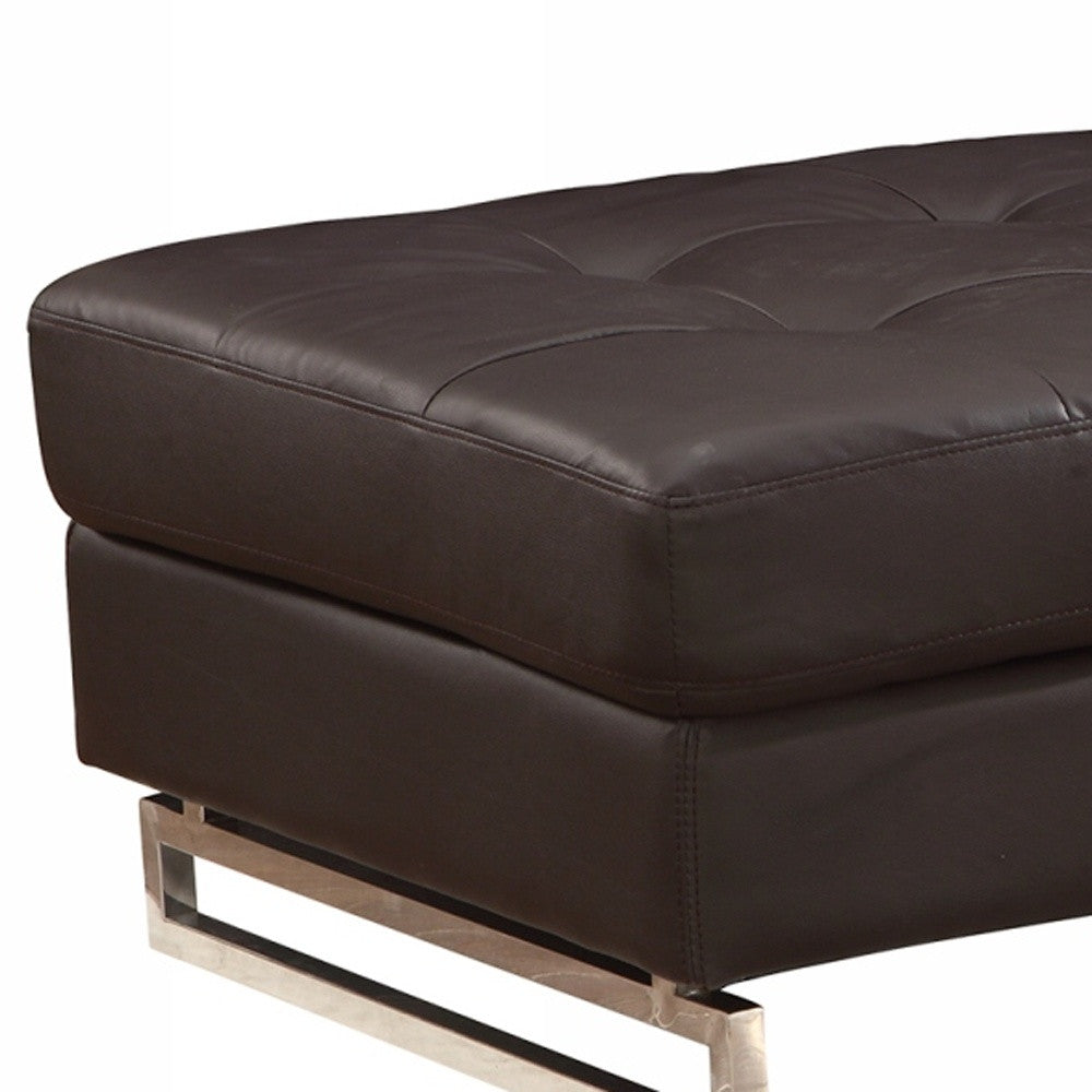 63" Brown and Silver Faux Leather Tufted Ottoman-3