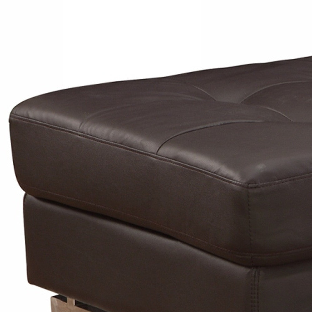 63" Brown and Silver Faux Leather Tufted Ottoman-4