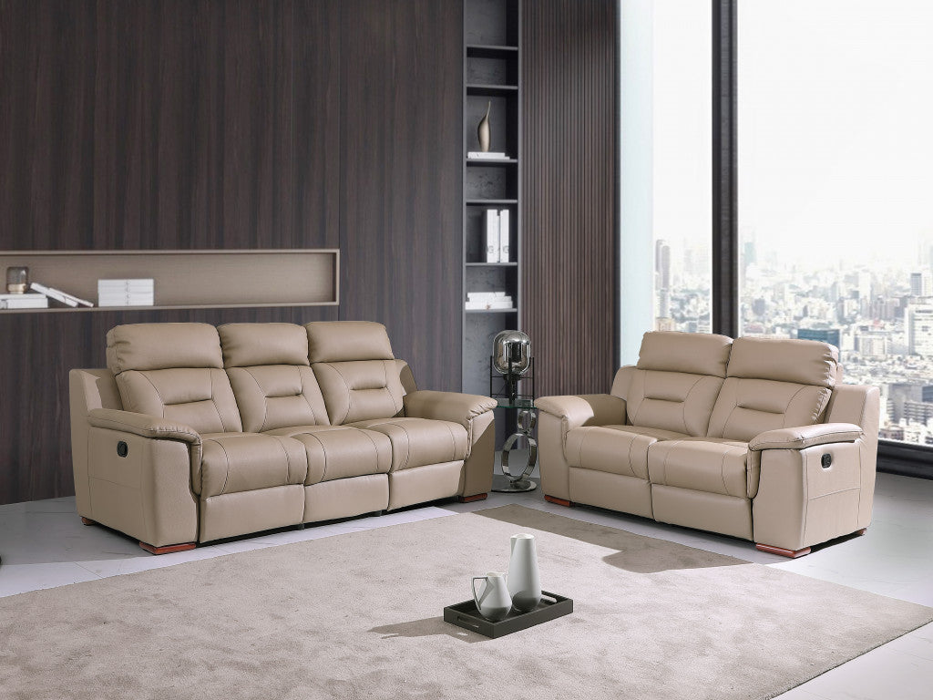Two Piece Indoor Beige Genuine Leather Five Person Seating Set-8