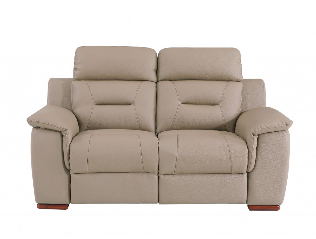 Two Piece Indoor Beige Genuine Leather Five Person Seating Set-2
