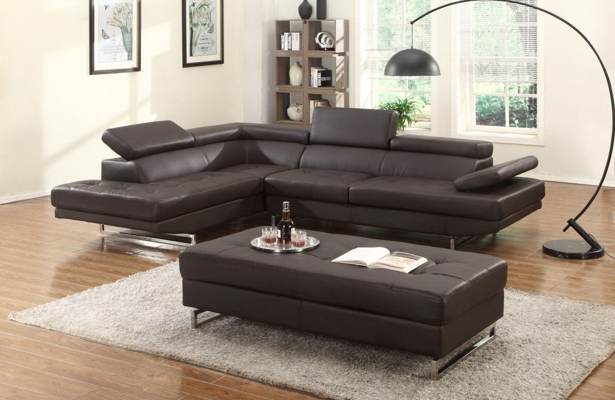 Black Leather L Shaped Two Piece Corner Sectional-4