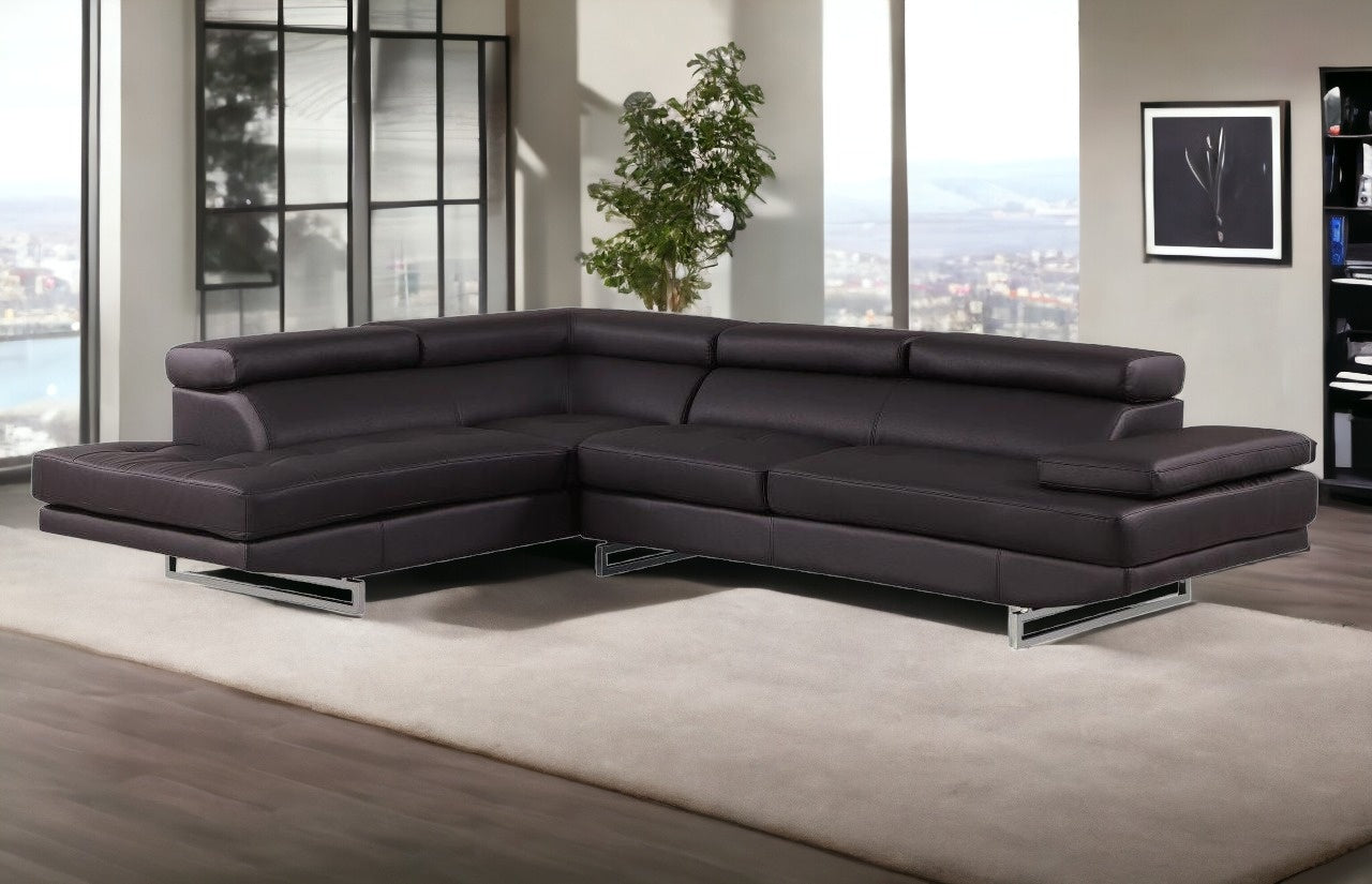 Black Leather L Shaped Two Piece Corner Sectional-1