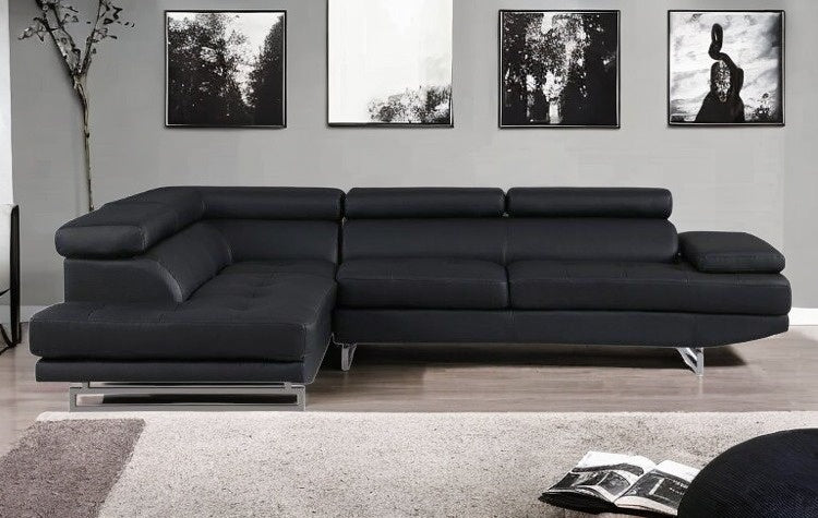 Black Faux Leather L Shaped Two Piece Corner Sectional-1