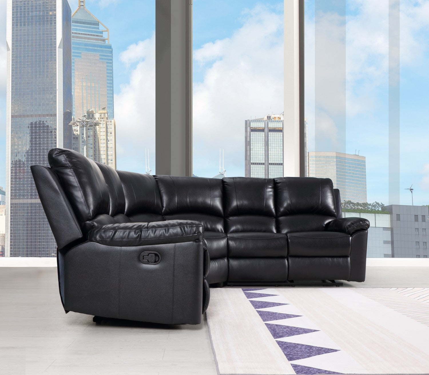 Black Polyester Blend Reclining U Shaped Three Piece Corner Sectional-5