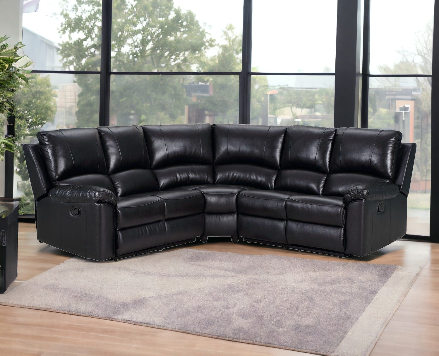 Black Polyester Blend Reclining U Shaped Three Piece Corner Sectional-1