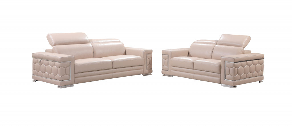 Two Piece Indoor Beige Italian Leather Five Person Seating Set-6
