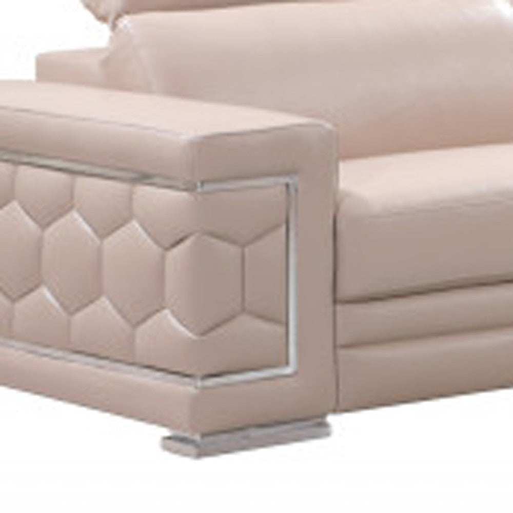 Two Piece Indoor Beige Italian Leather Five Person Seating Set-7