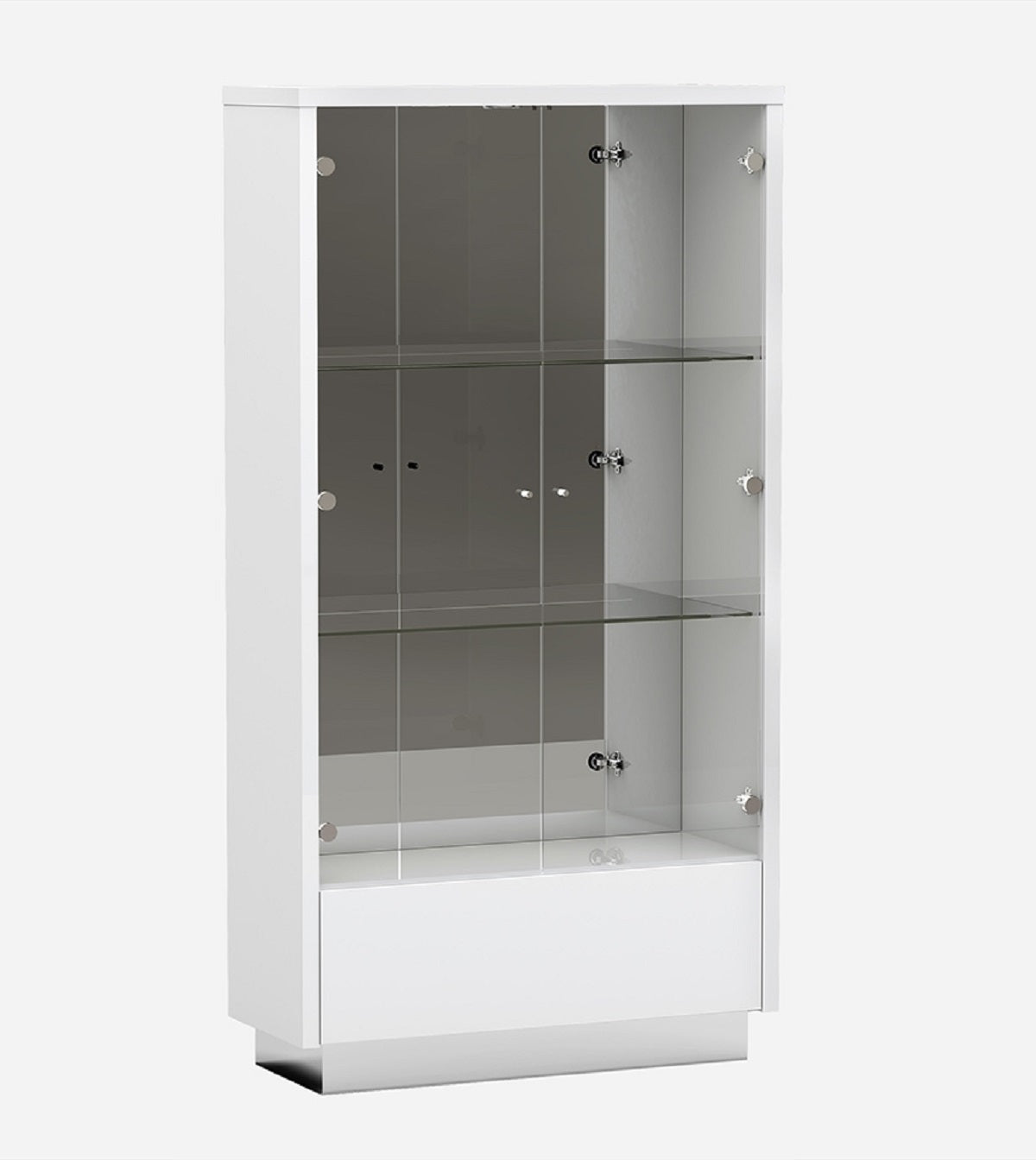 50" White and Silver Wood Curio Cabinet With Two Doors And One Drawer-0