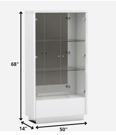 50" White and Silver Wood Curio Cabinet With Two Doors And One Drawer-6