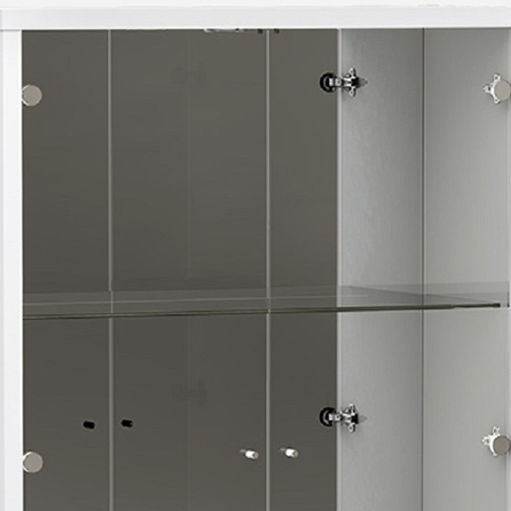 50" White and Silver Wood Curio Cabinet With Two Doors And One Drawer-4