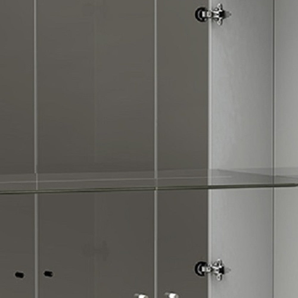 50" White and Silver Wood Curio Cabinet With Two Doors And One Drawer-5