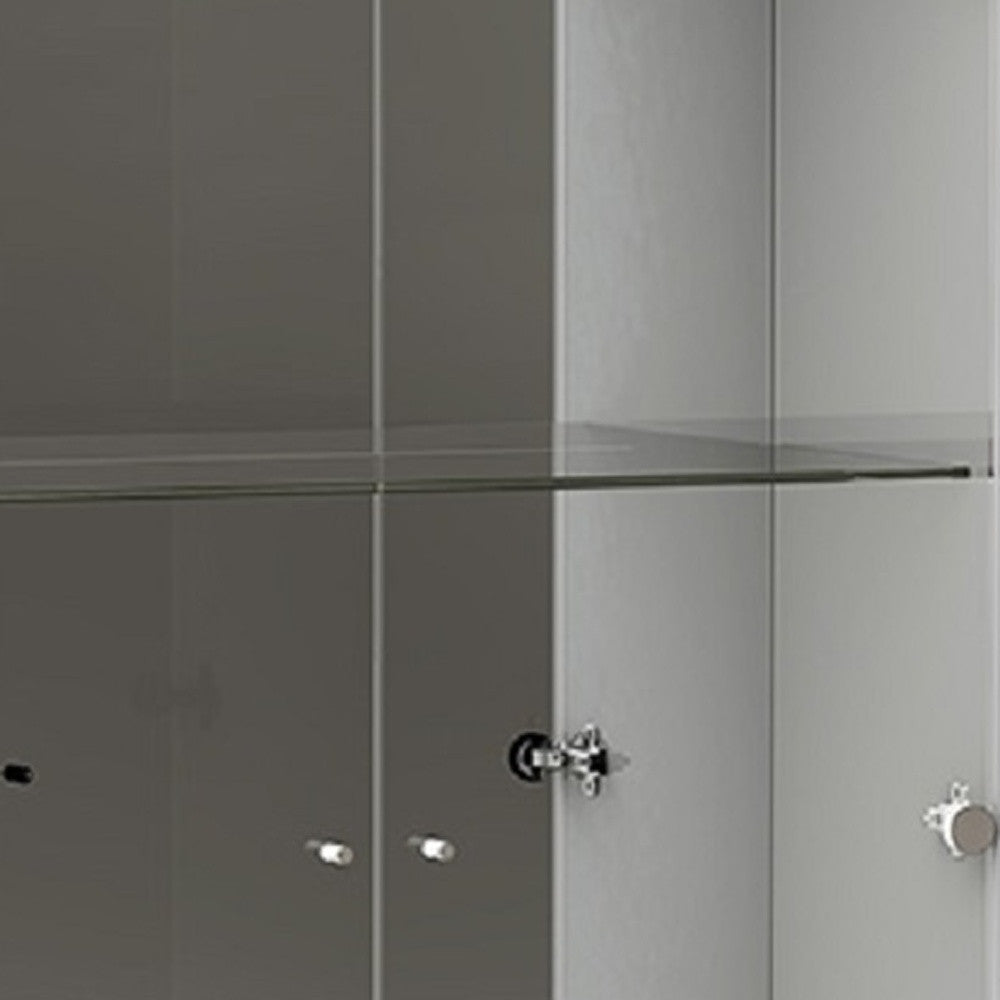 50" White and Silver Wood Curio Cabinet With Two Doors And One Drawer-2