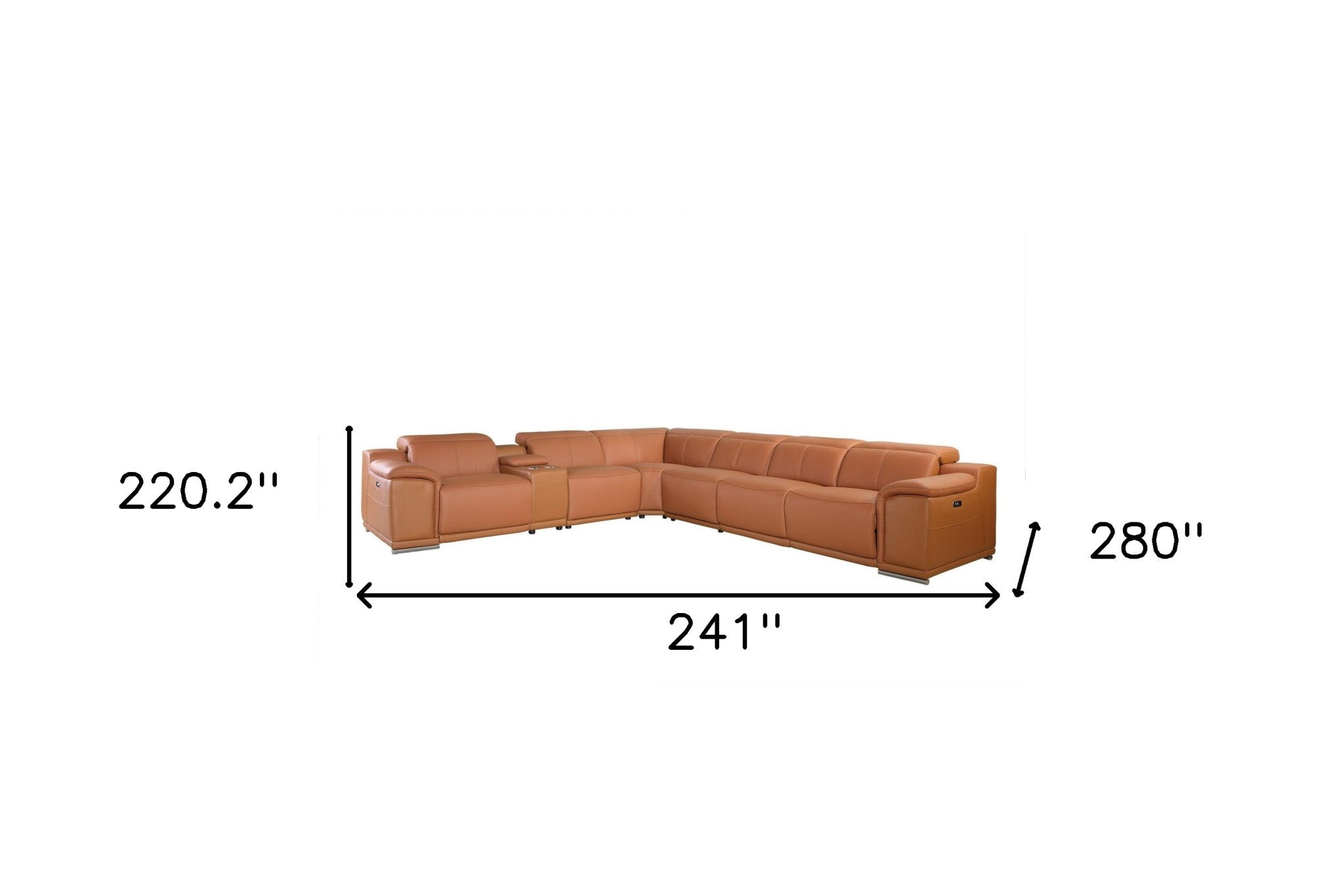 Camel Italian Leather Power Reclining U Shaped Seven Piece Corner Sectional With Console-7