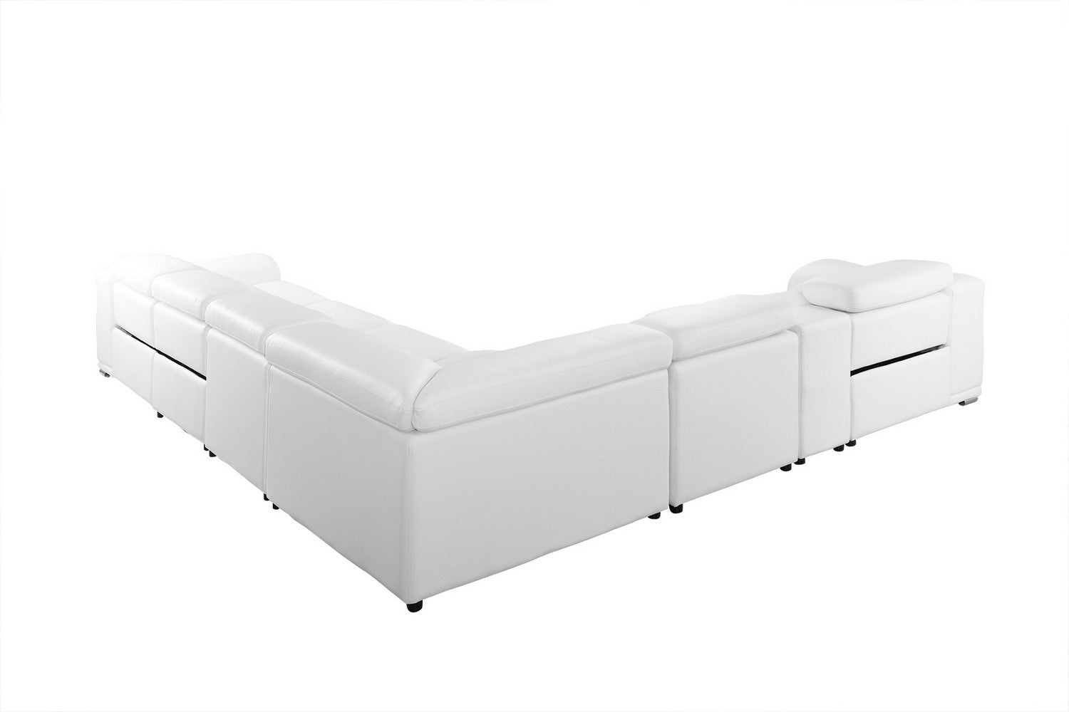 White Italian Leather Power Reclining U Shaped Seven Piece Corner Sectional With Console-2